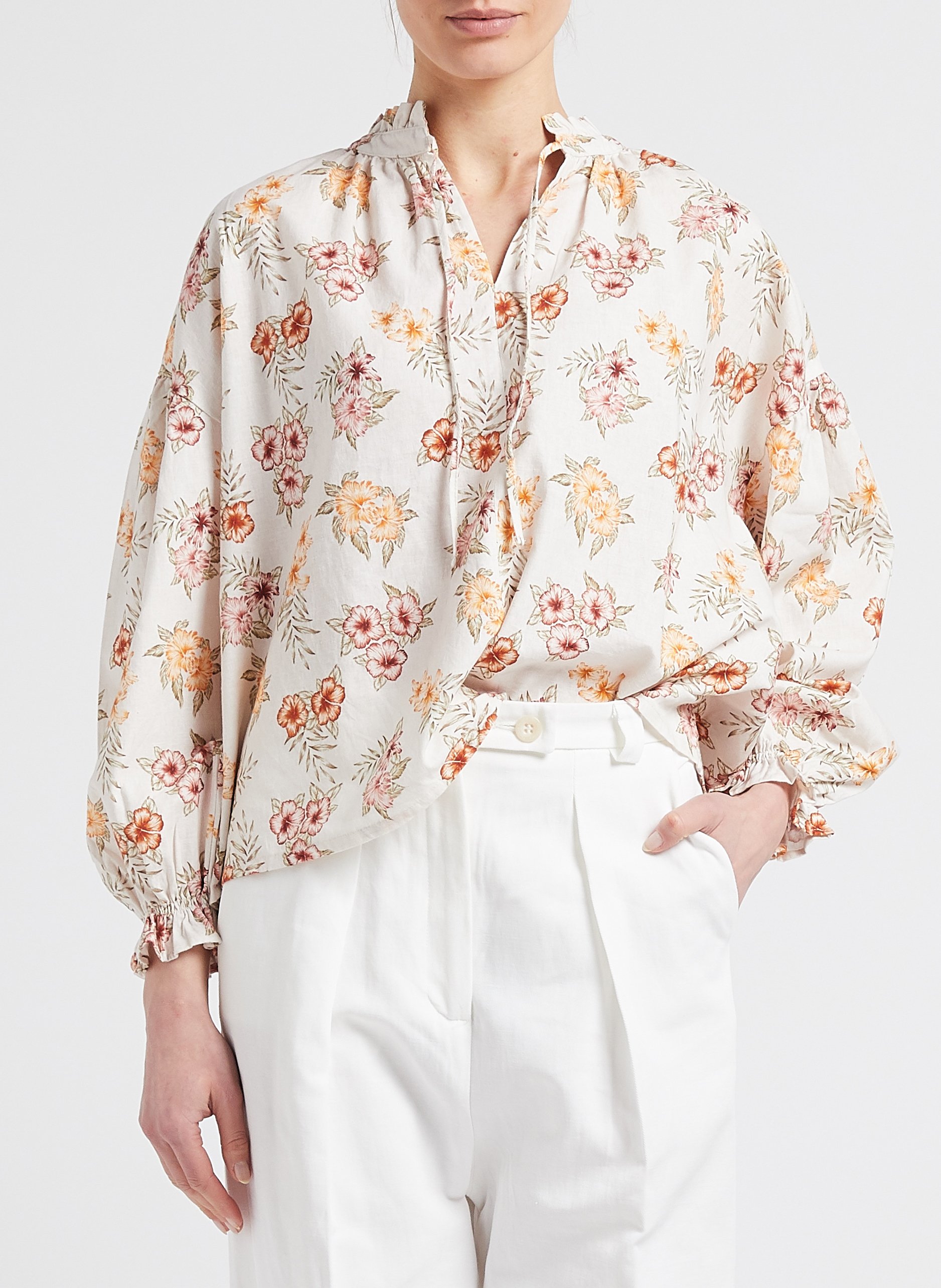 Patterned linen-blend blouse THE NEW SOCIETY Multicolored