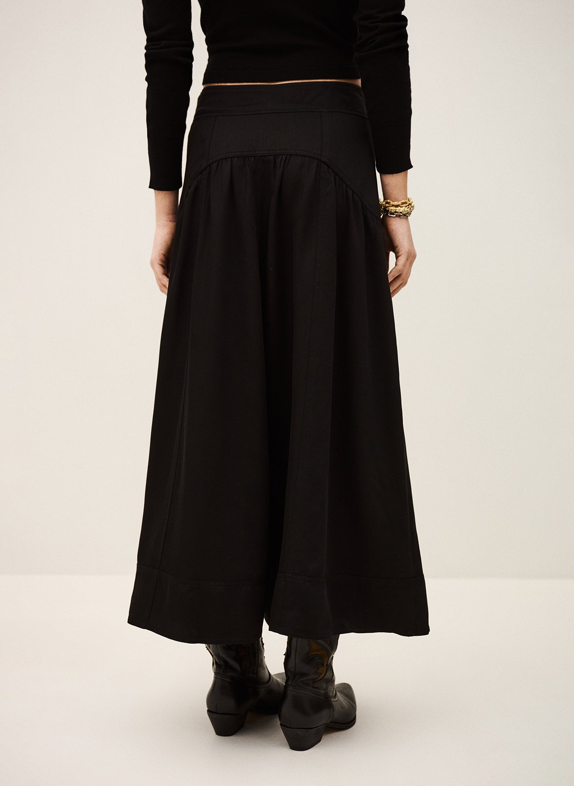 Jupe longue évasée unie à œillets BA&SH Noir