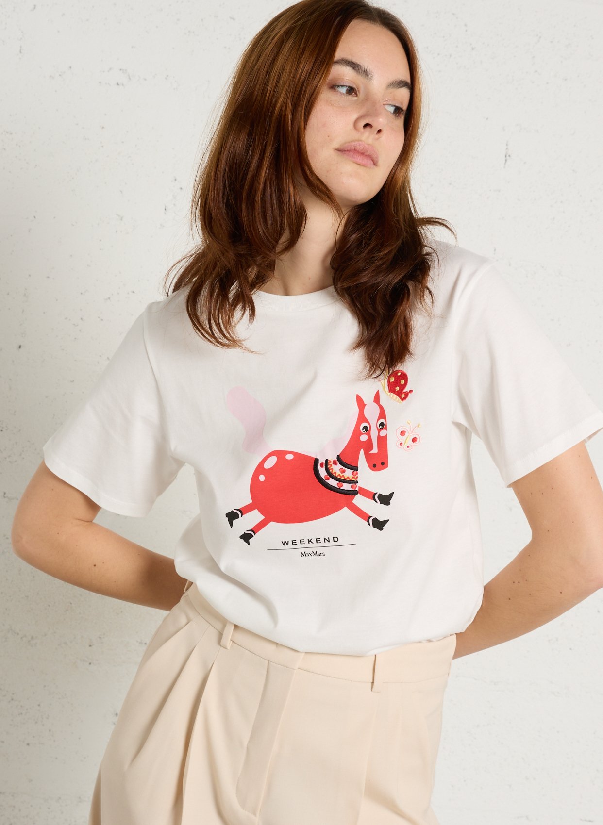 Recht, katoenen T-shirt met ronde hals en zeefdruk MAX MARA WEEK END