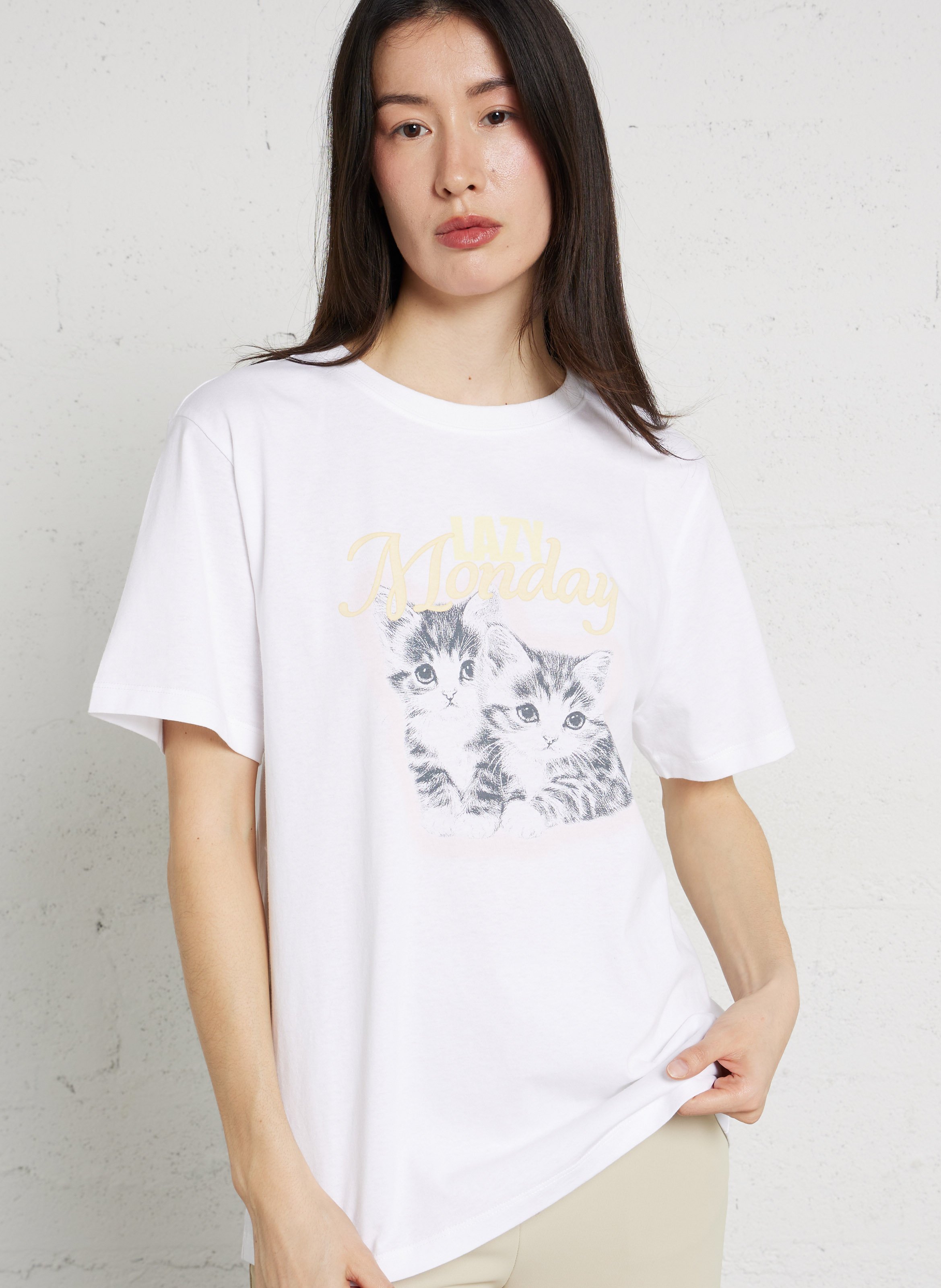 Tee-shirt droit col rond en coton DES PETITS HAUTS Beige