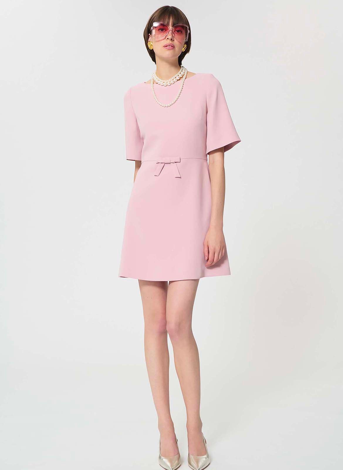 Short flowing crepe round-neck dress TARA JARMON Pink