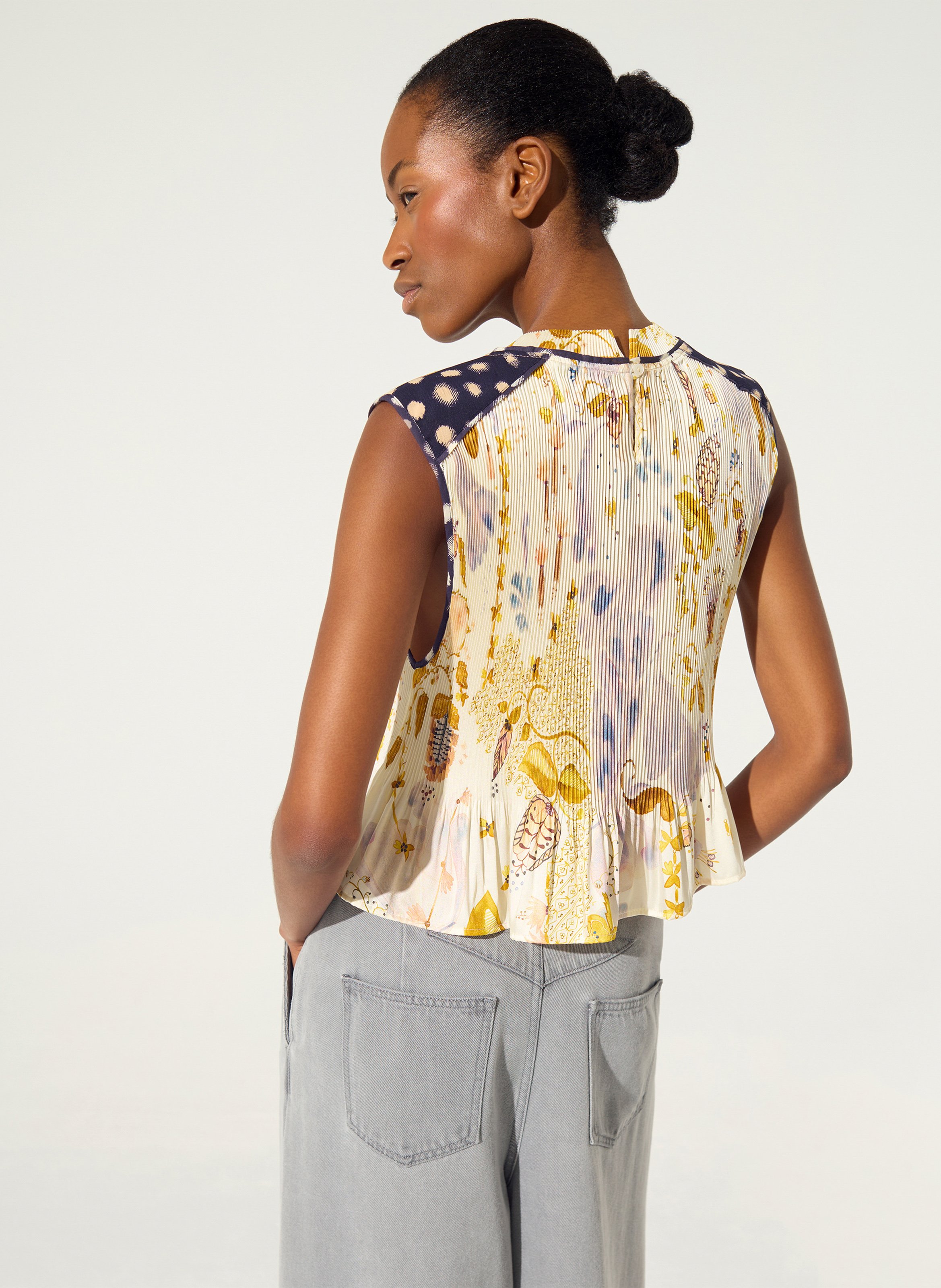 Top droit col rond imprimé COTELAC Blanc