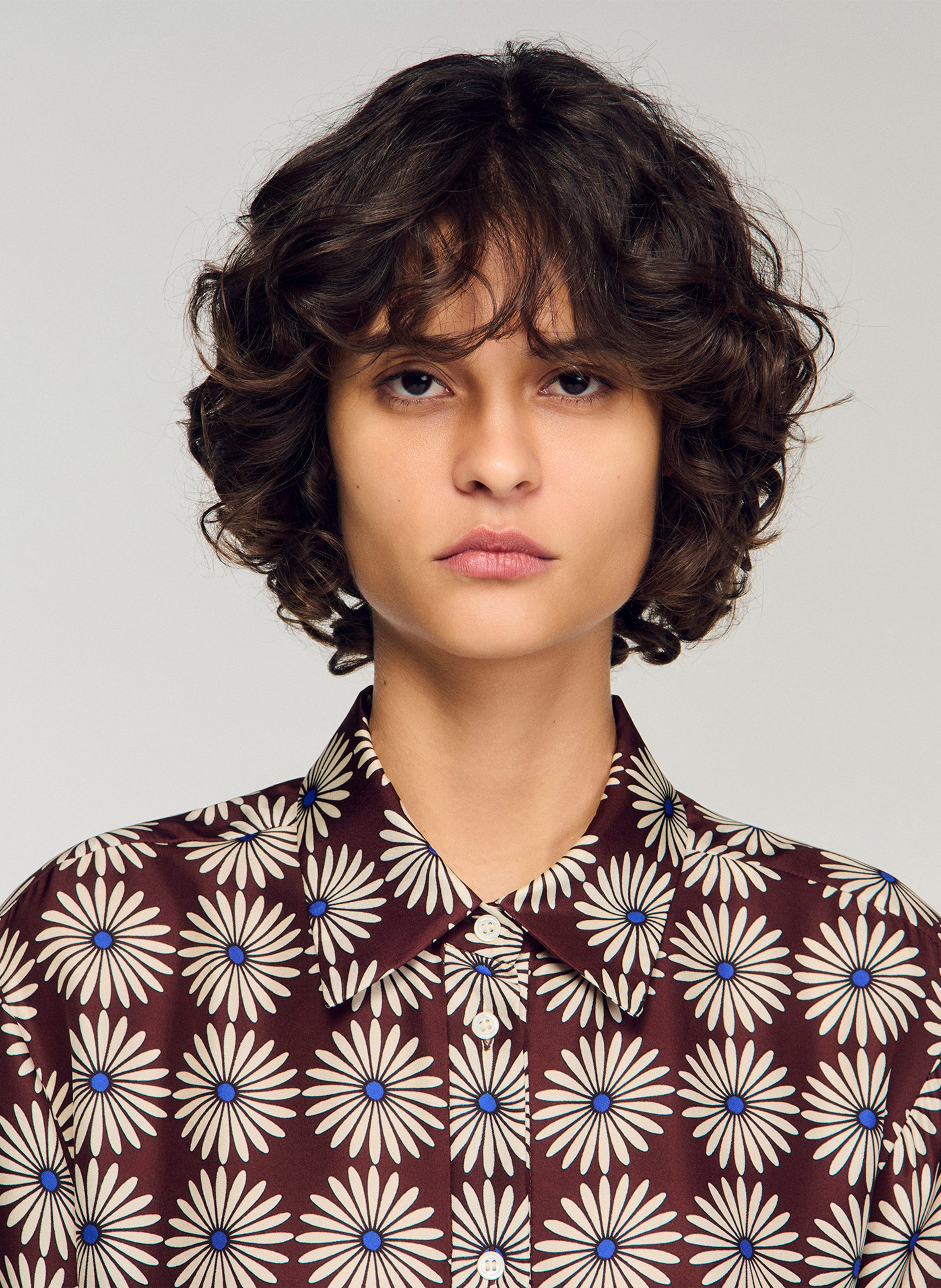 Chemise droite fleurie en soie SANDRO Bruin