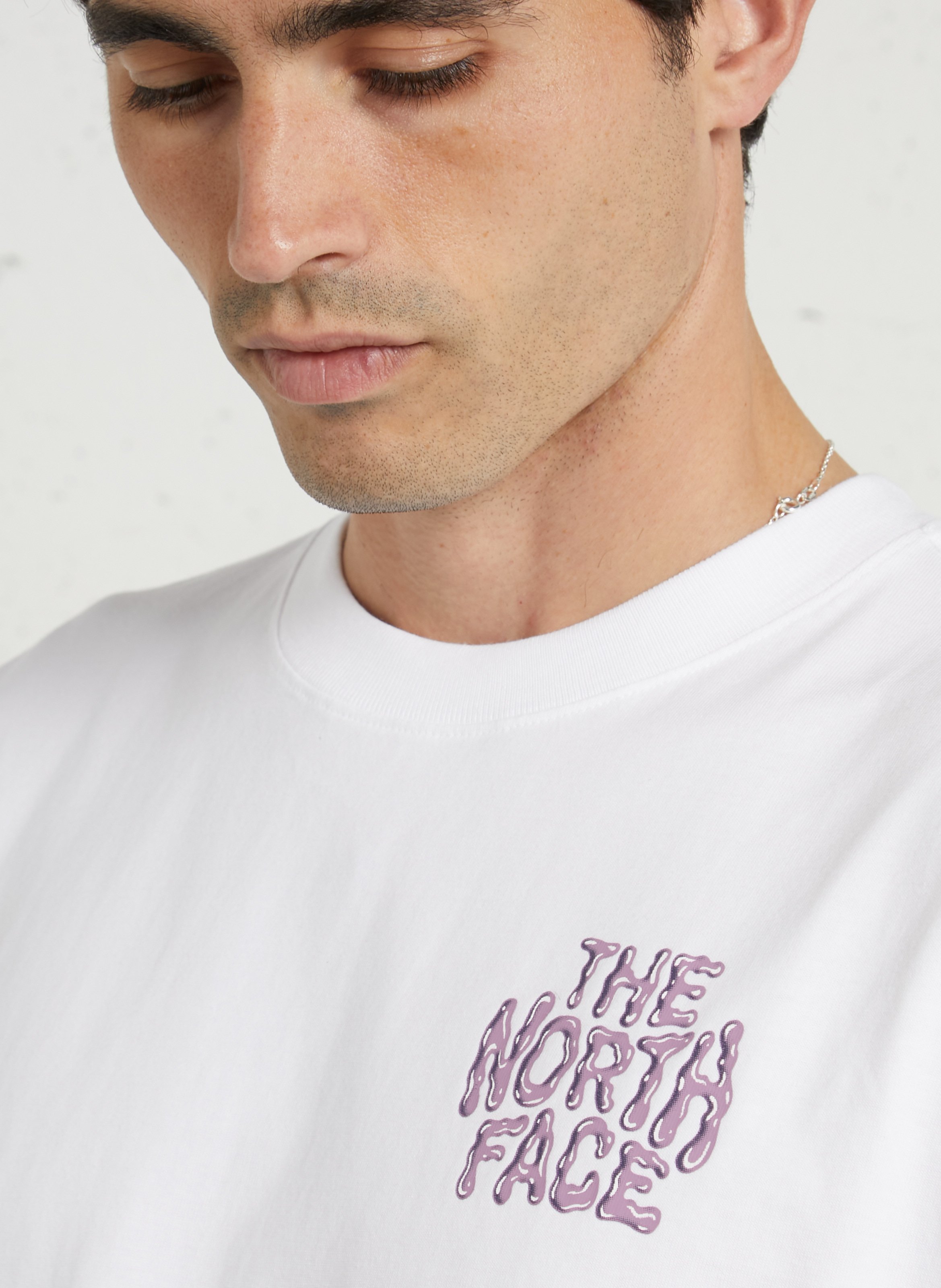 Straight round-neck cotton T-shirt with screen print THE NORTH FACE White
