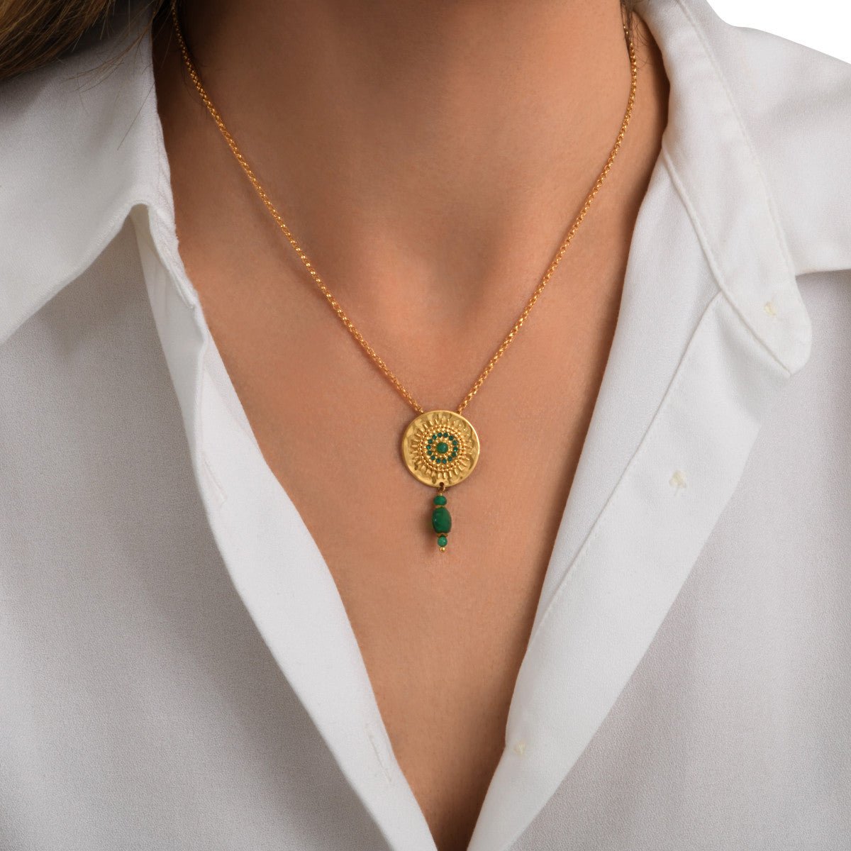 Fine adjustable pendant necklace in fine gold plating SATELLITE PARIS Green