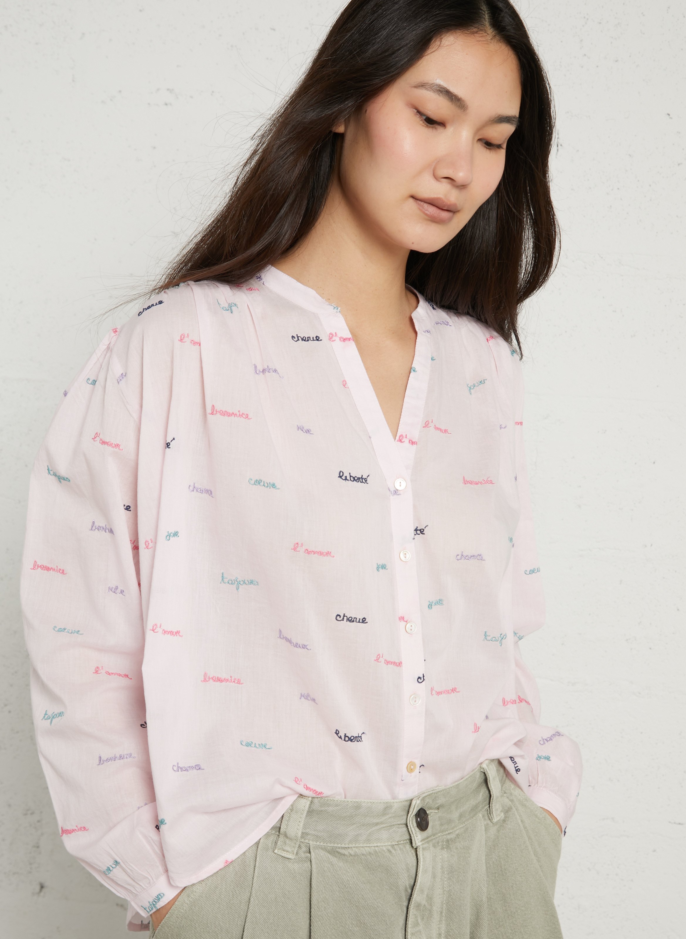 - Embroidered cotton shirt BERENICE Pink