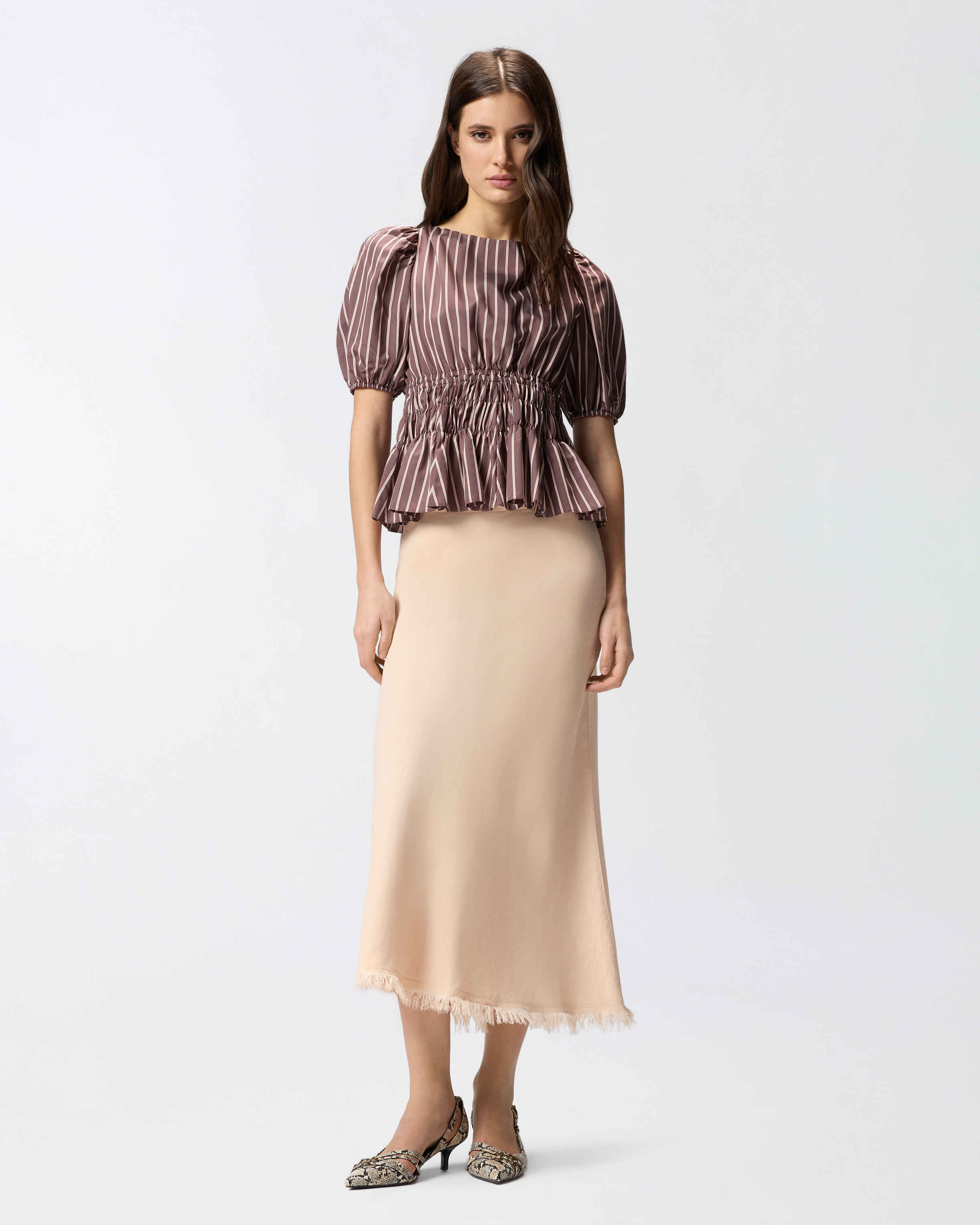Midi linen blend skirt with belt PINKO Pink