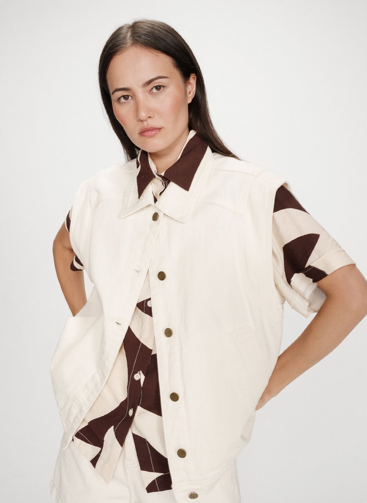 Straight printed shirt with classic collar GRACE ET MILA Brown