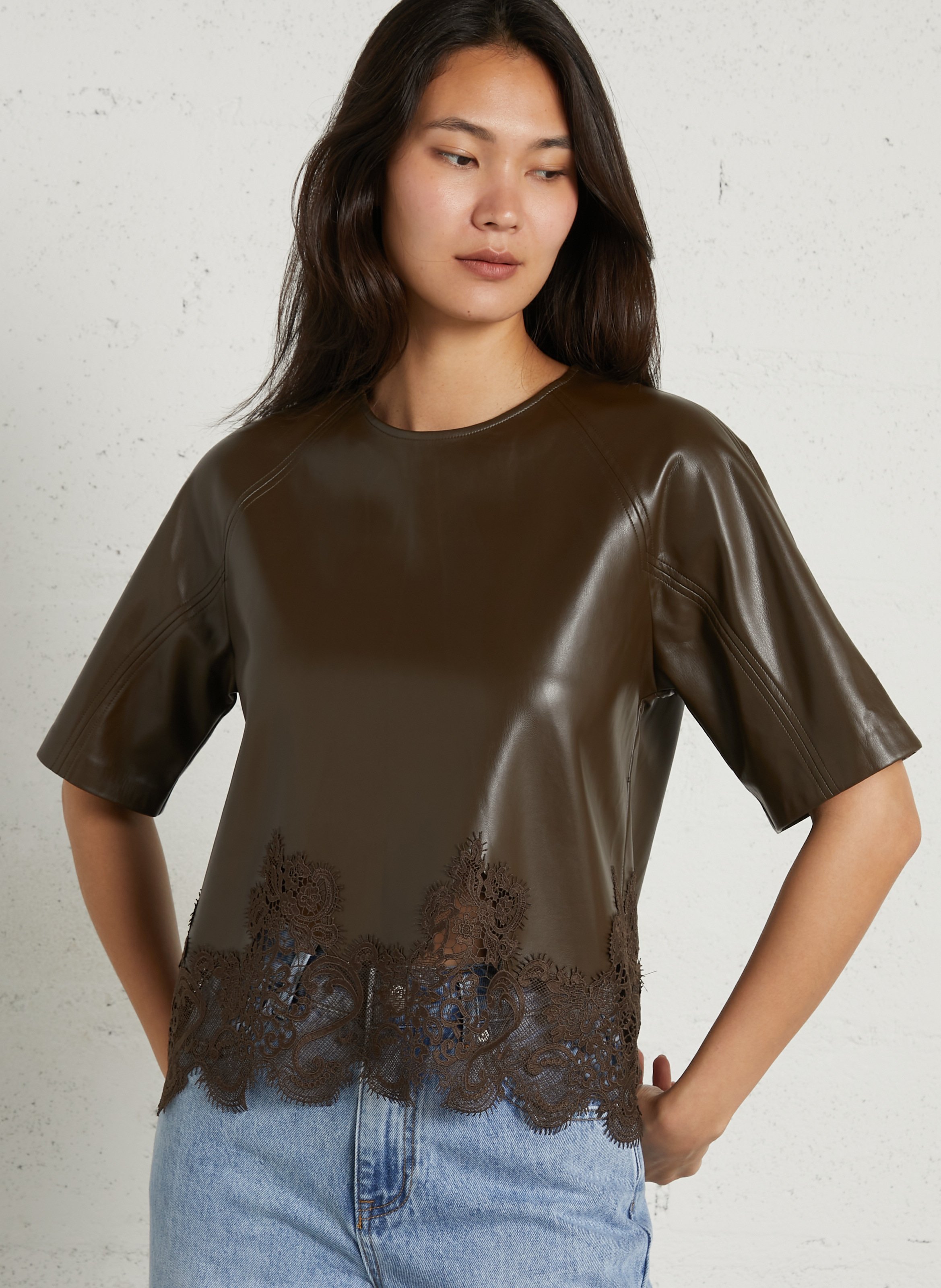 Top oversize col rond effet cuir SUNCOO Kaki