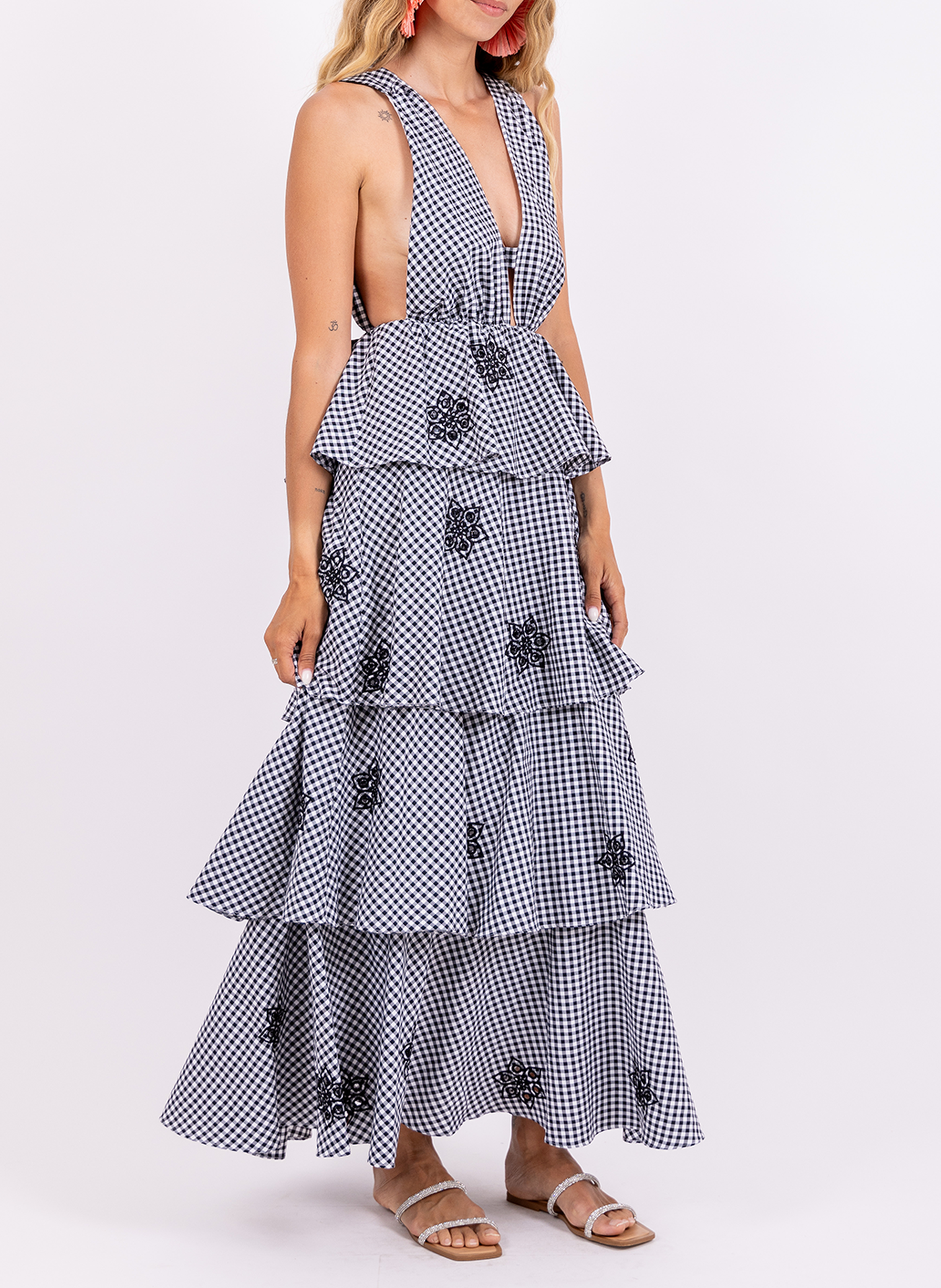 Gingham maxi dress with ruffles SUNDRESS Black
