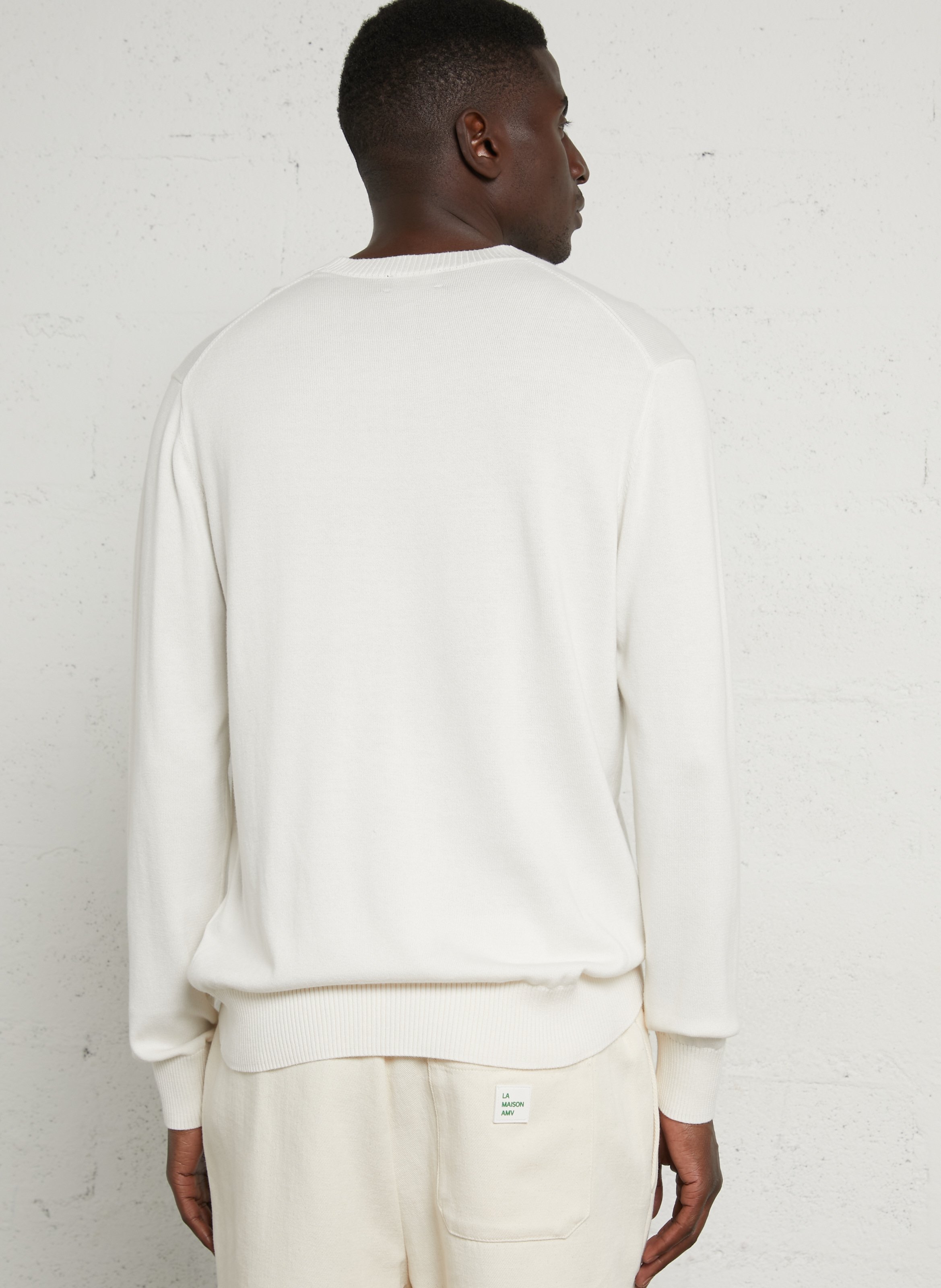 Pull droit col rond brodé en coton HACKETT Blanc