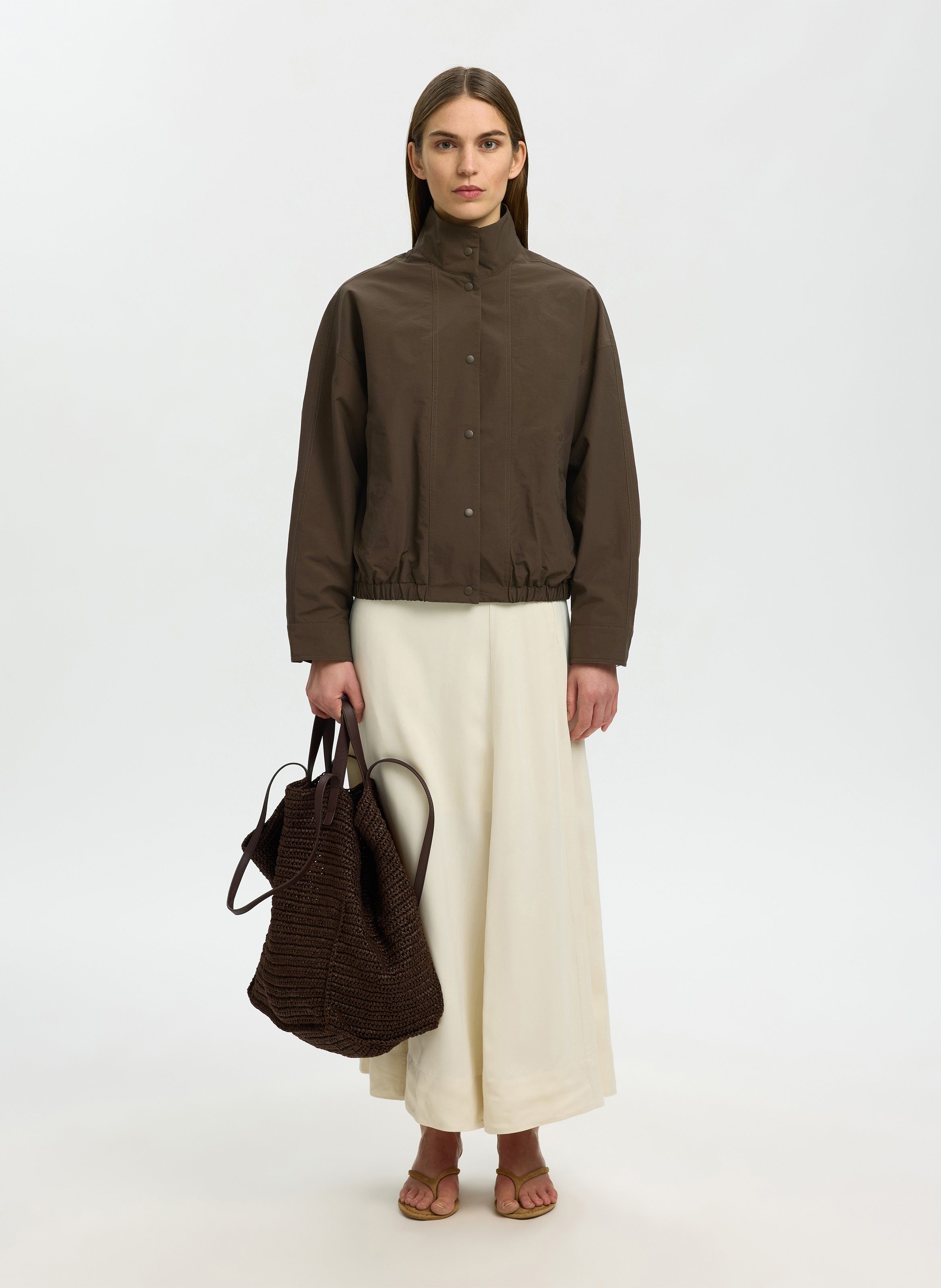 Straight high-neck jacket SELECTED Brown