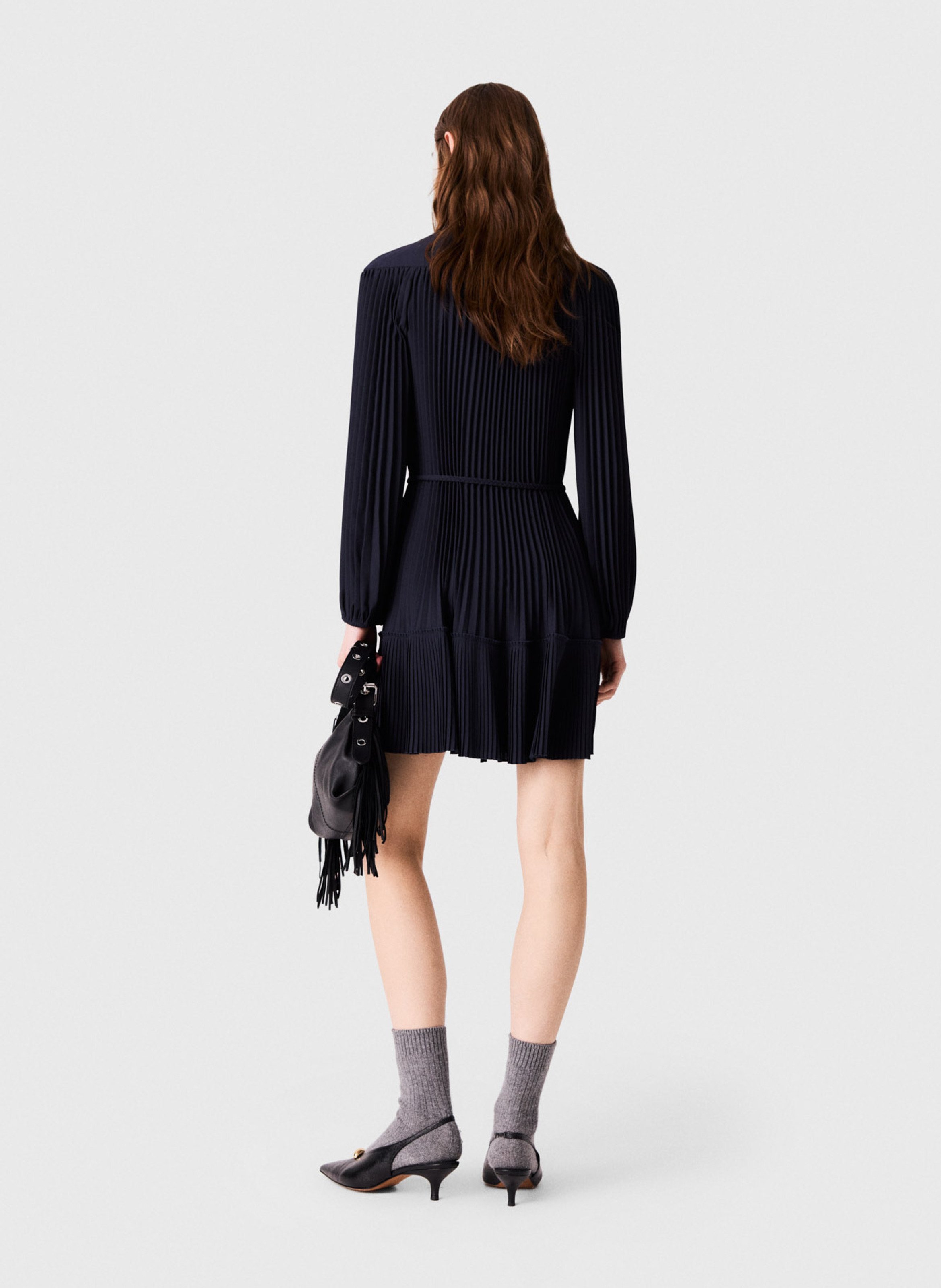 Jurk met V-hals en getailleerd model MAJE Blauw
