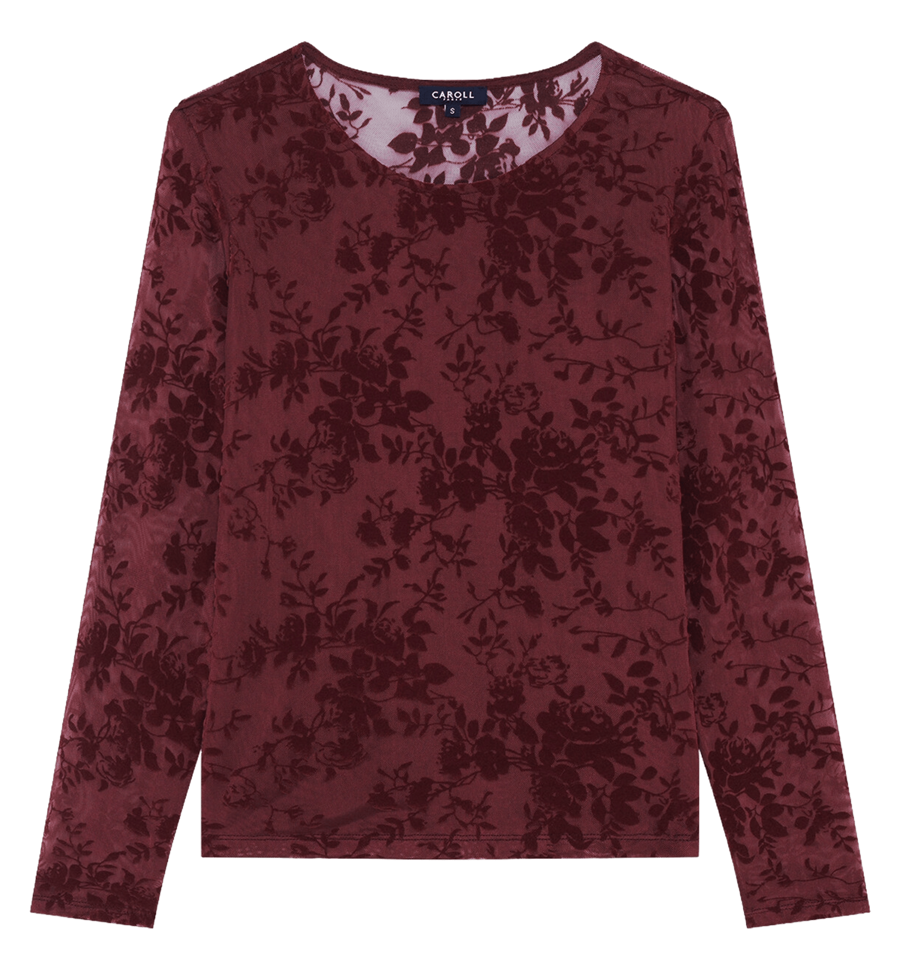 Top col rond transparent à motif CAROLL Prune