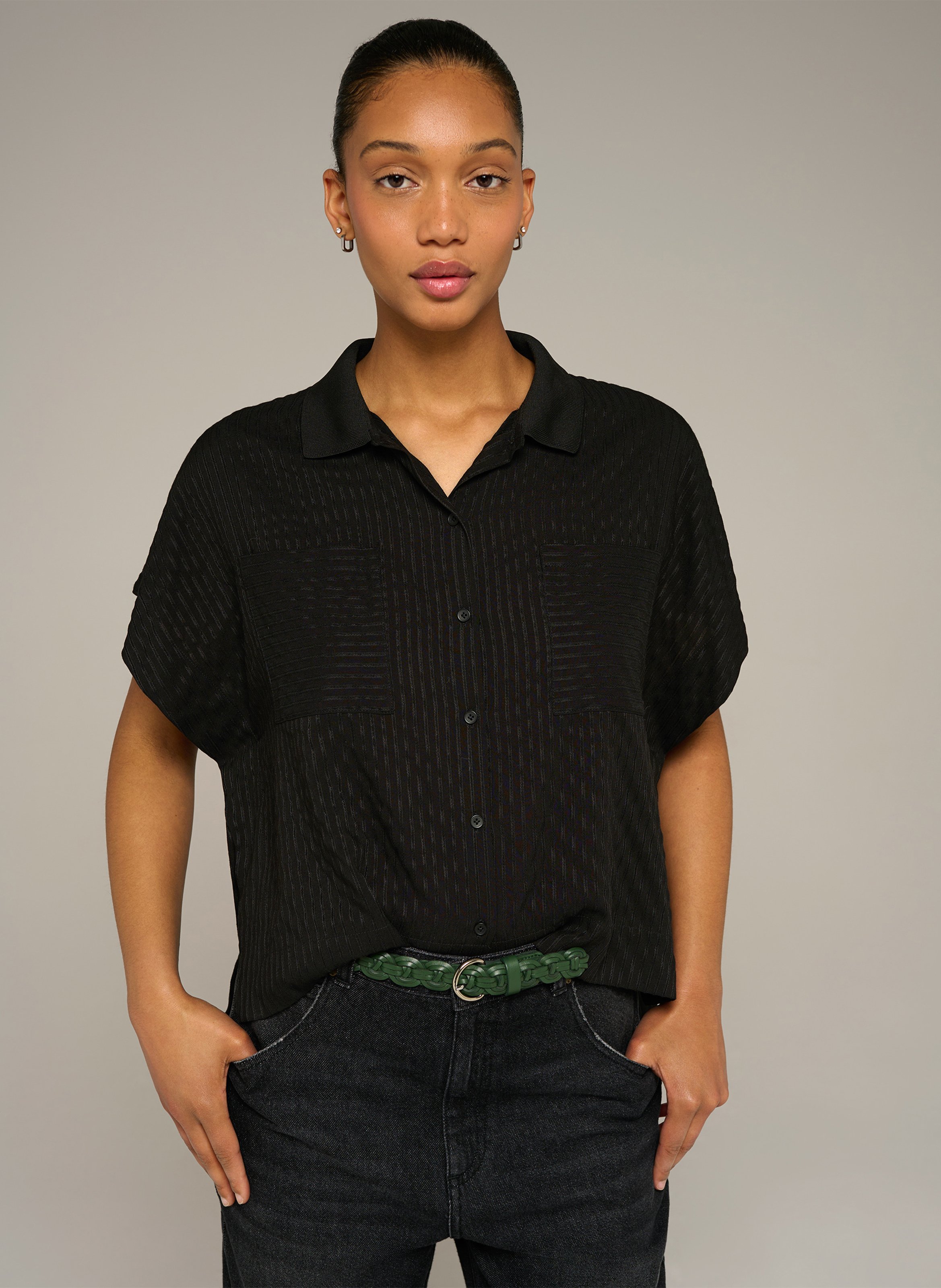 Wijdvallende effen blouse met knoopsluiting COTELAC ACOTE Zwart