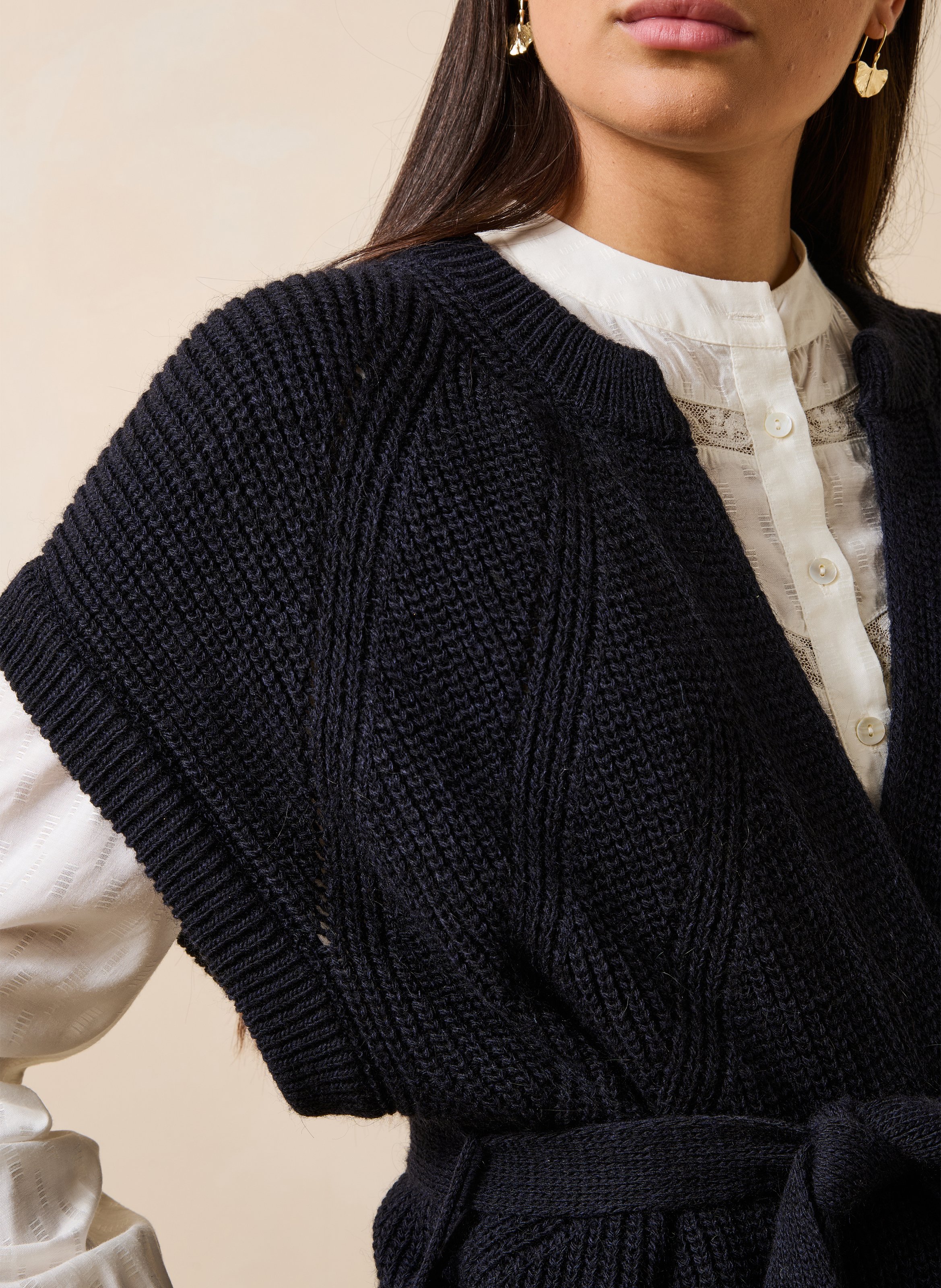 Gilet sans manches ample en côtes perlées LA FEE MARABOUTEE Bleu