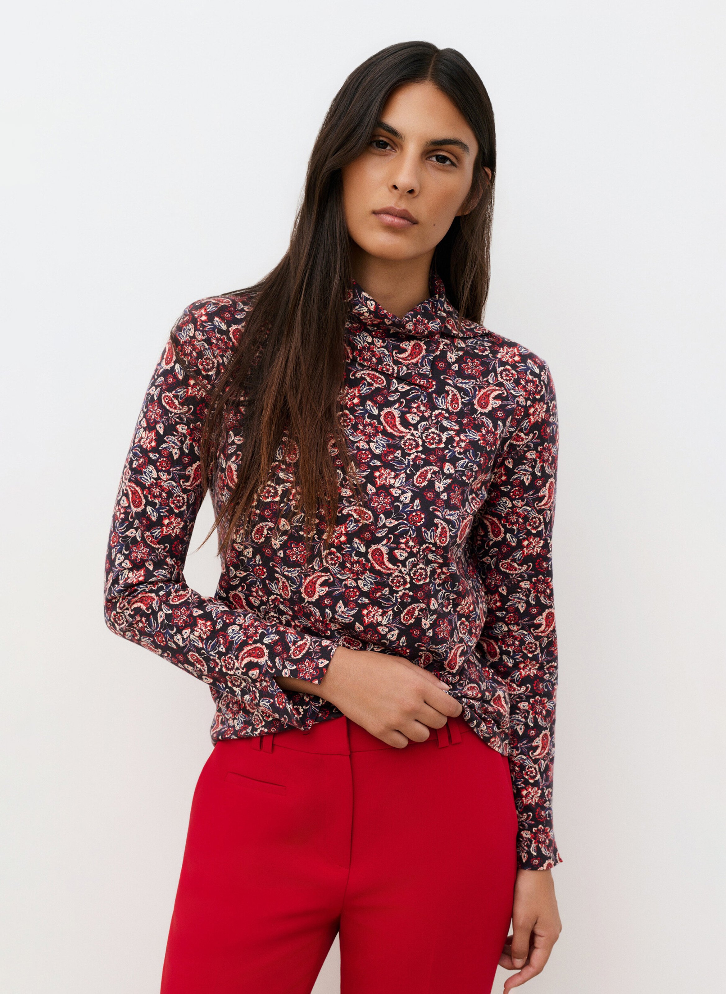 Top manches longues droit en coton mélangé CAROLL Rouge
