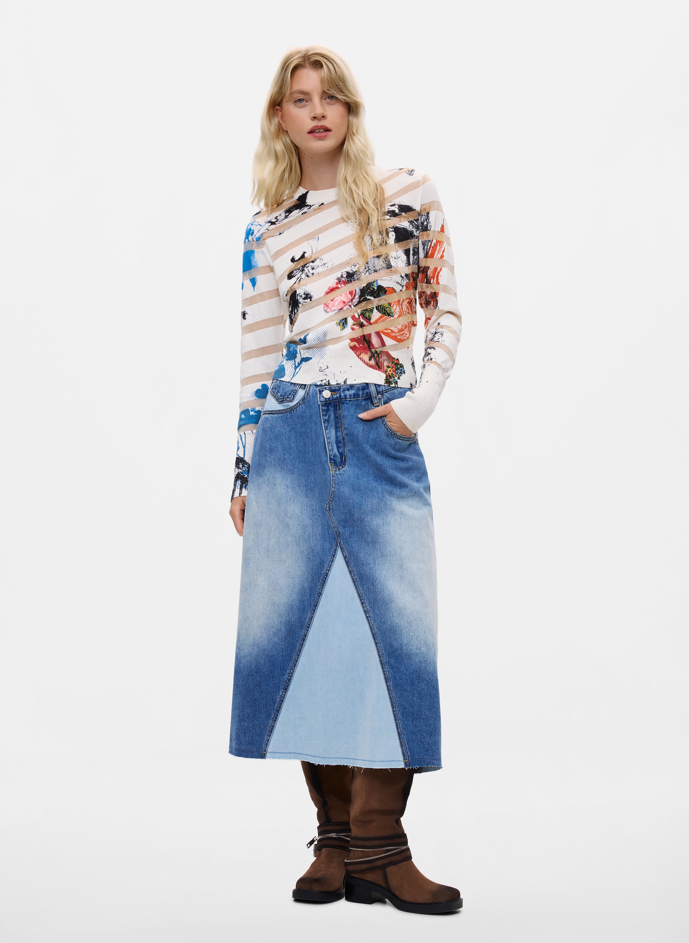 Pull droit col rond imprimé | Blanc DESIGUAL Femme