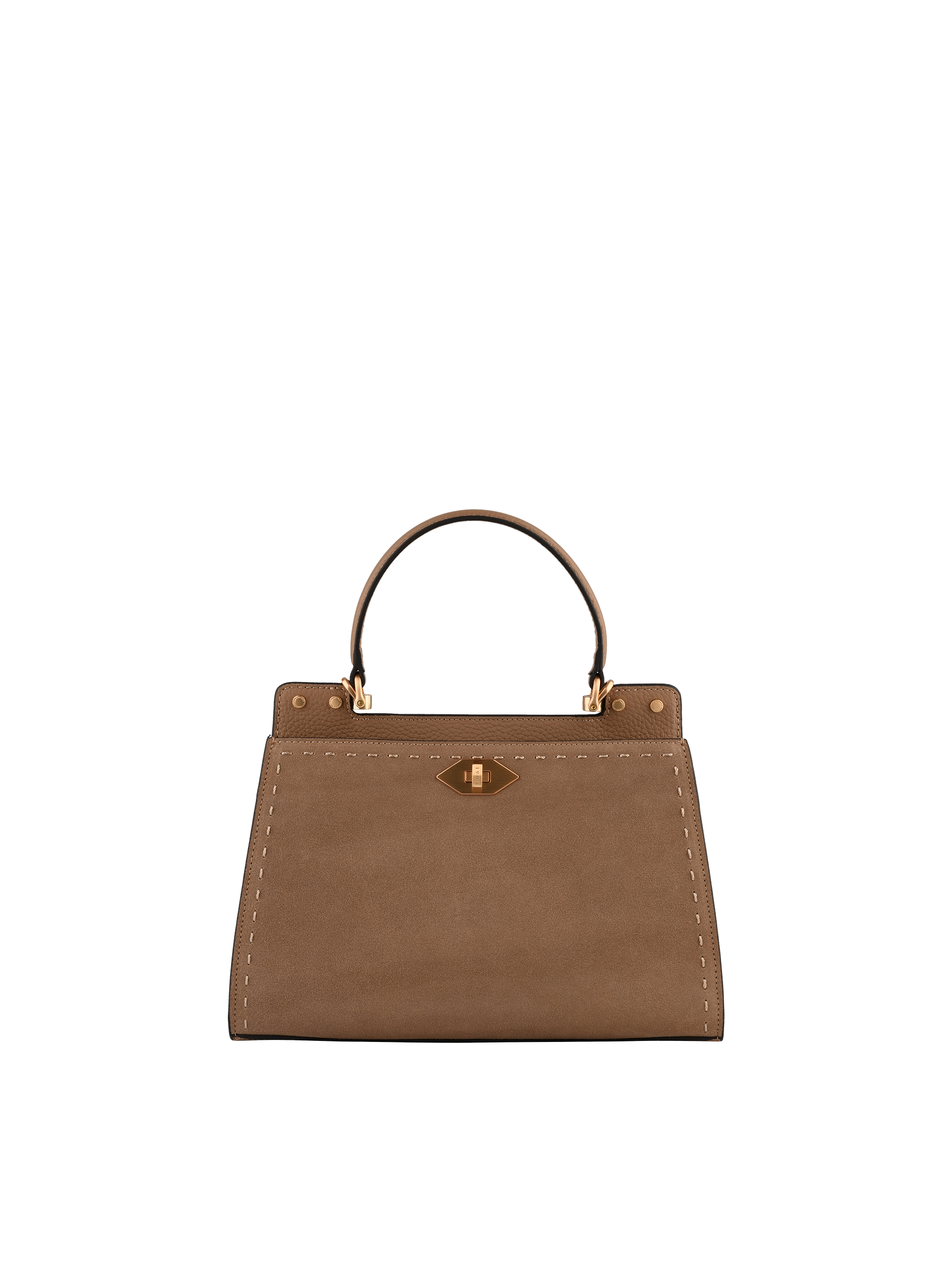Cowhide leather handbag with a suede-effect finish POURCHET Grey