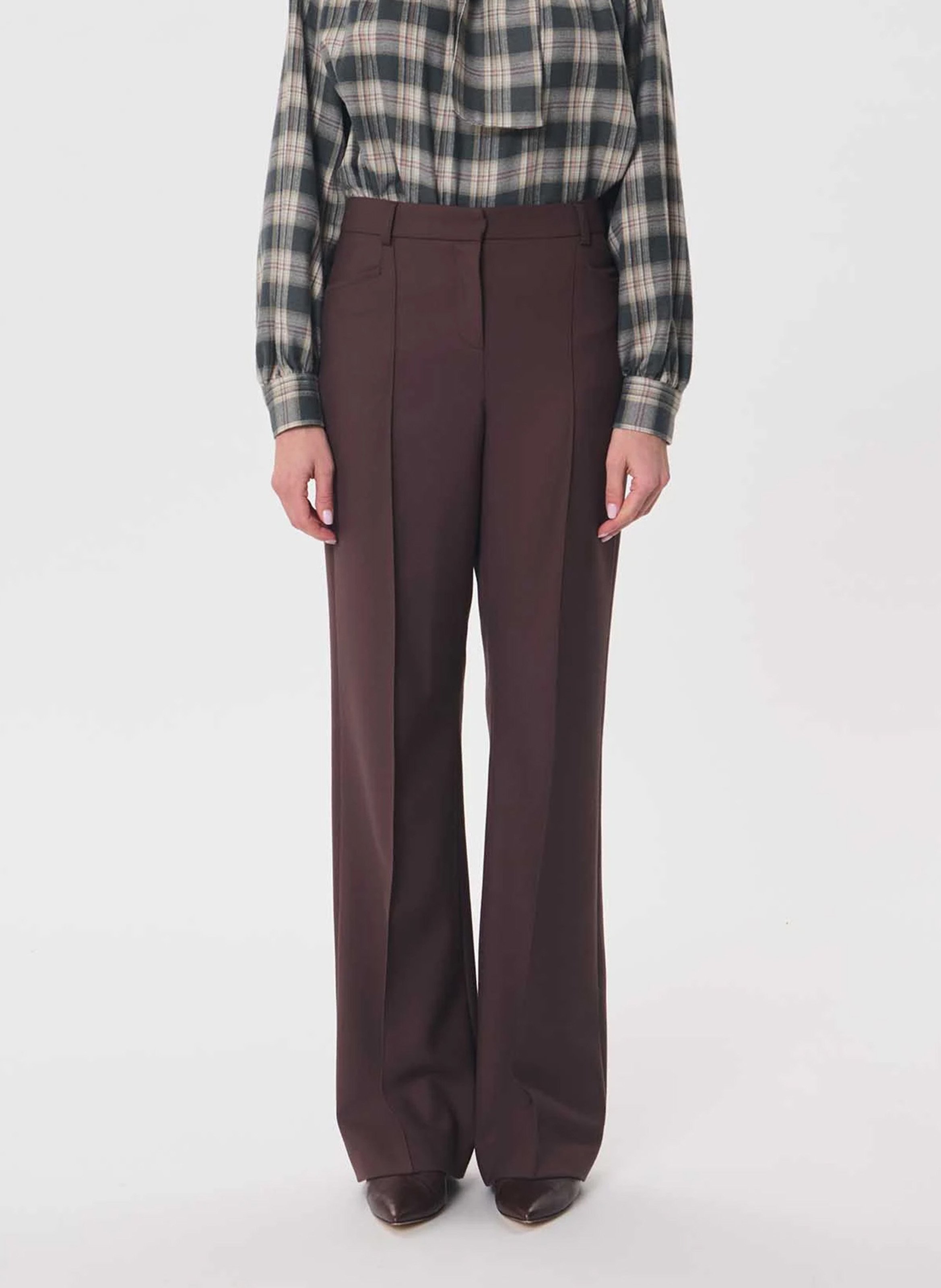Pantalon flare taille haute TARA JARMON Marron
