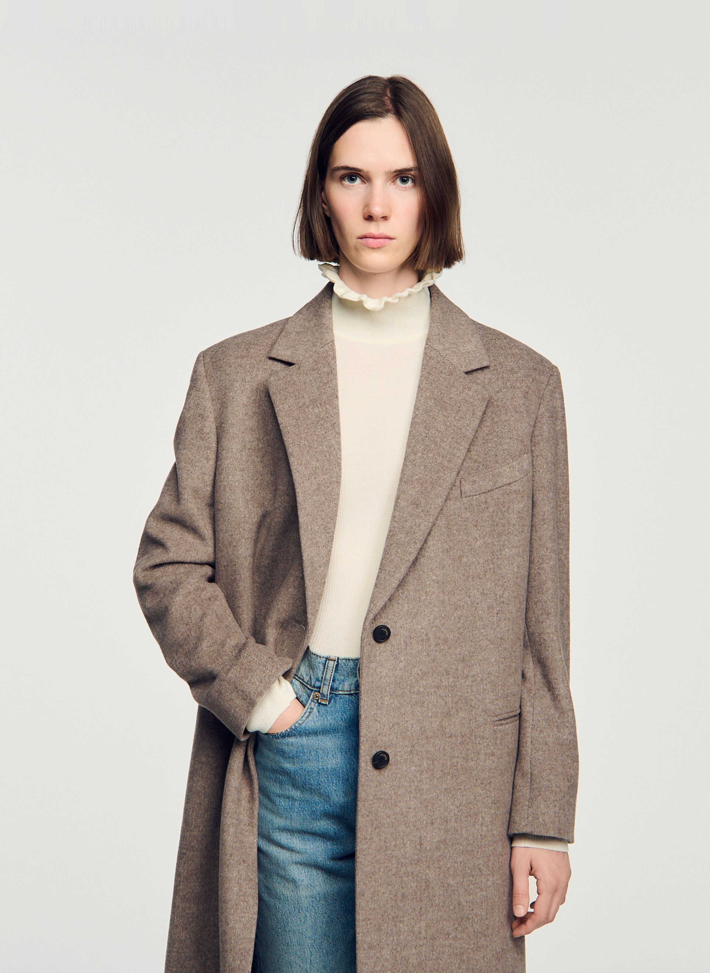 Wollmix-Mantel mit Reverskragen SANDRO Beige
