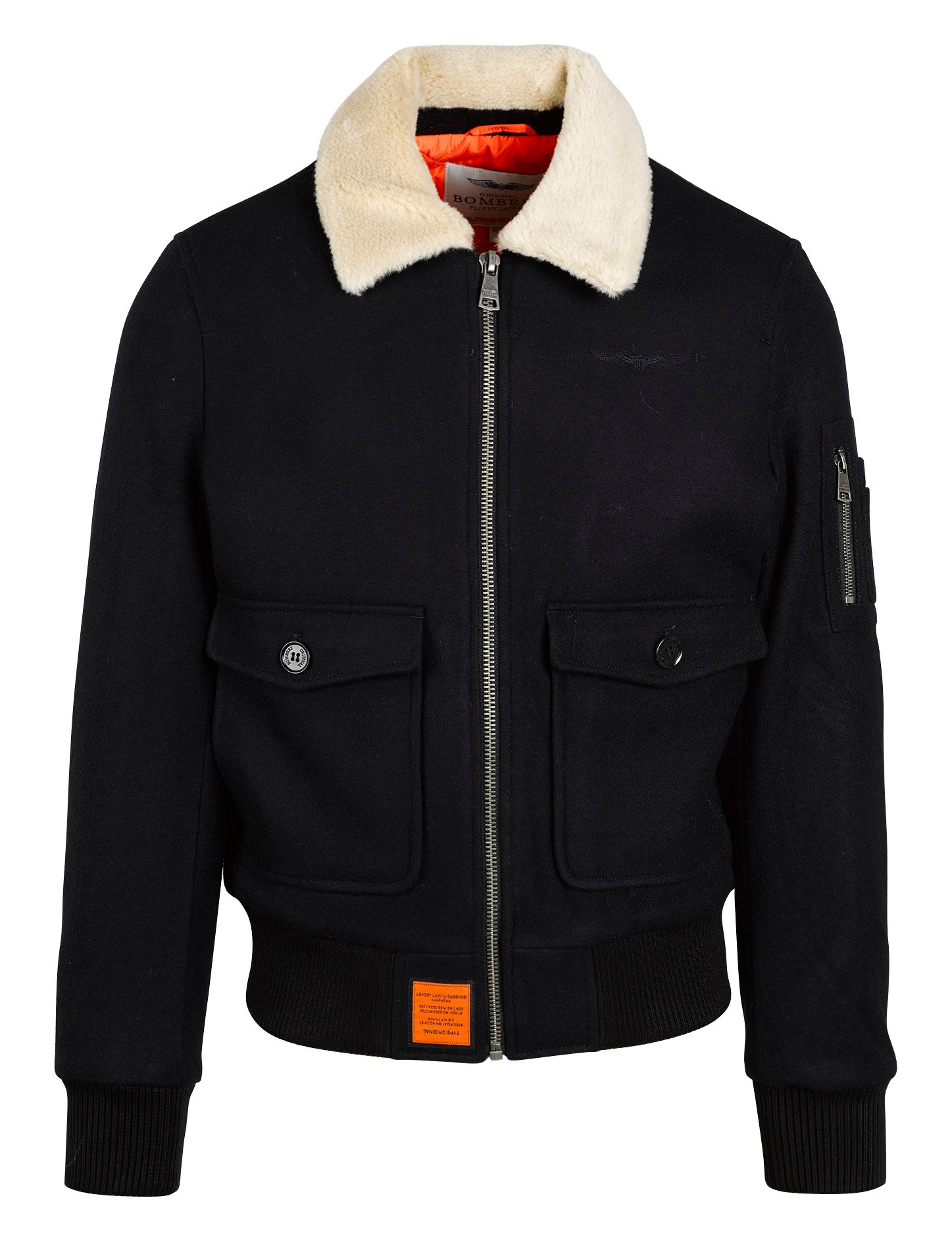 Blouson col classique droit en laine mélangée BOMBERS ORIGINAL Bleu