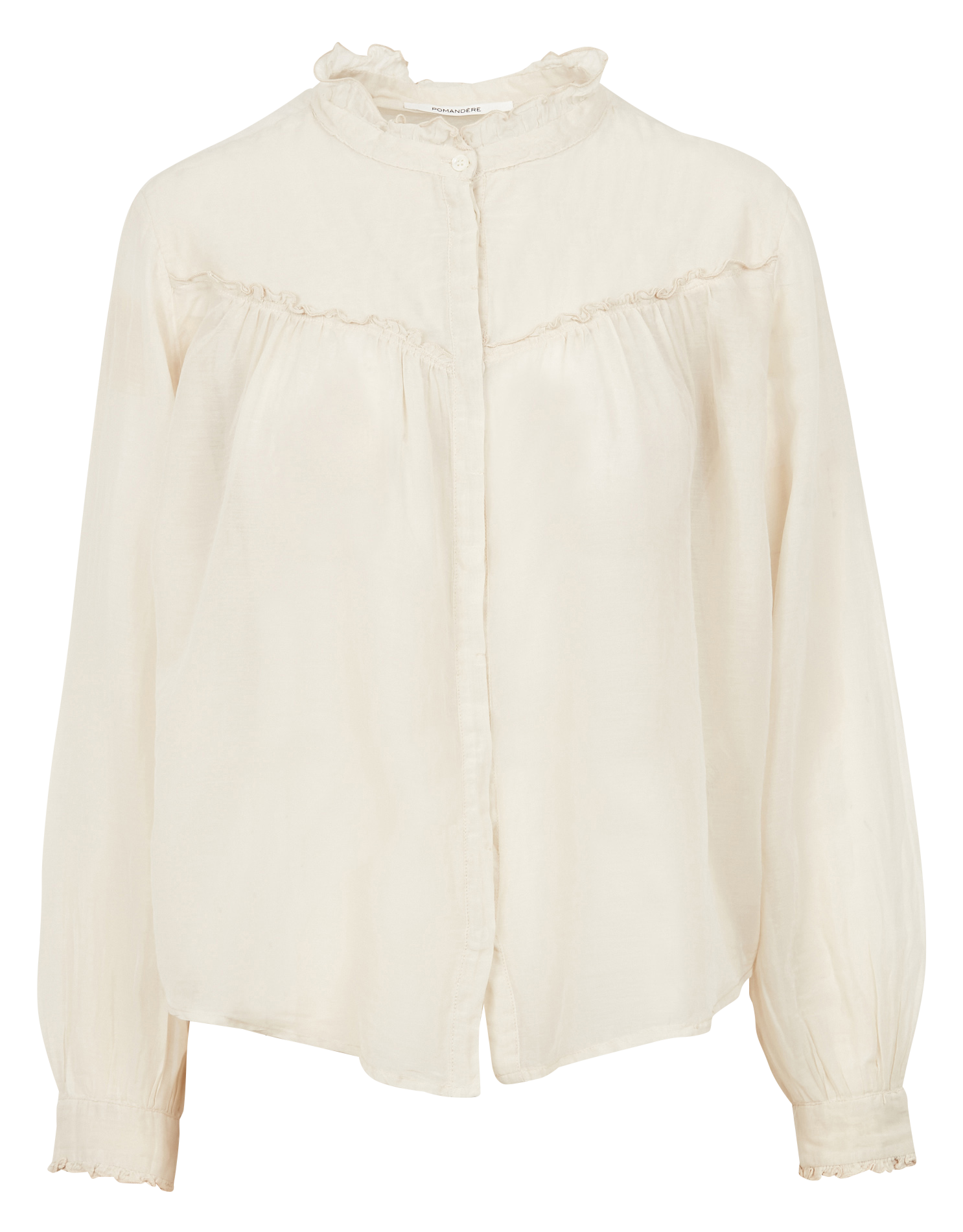 Chemisier à volants en coton et soie POMANDERE Blanc