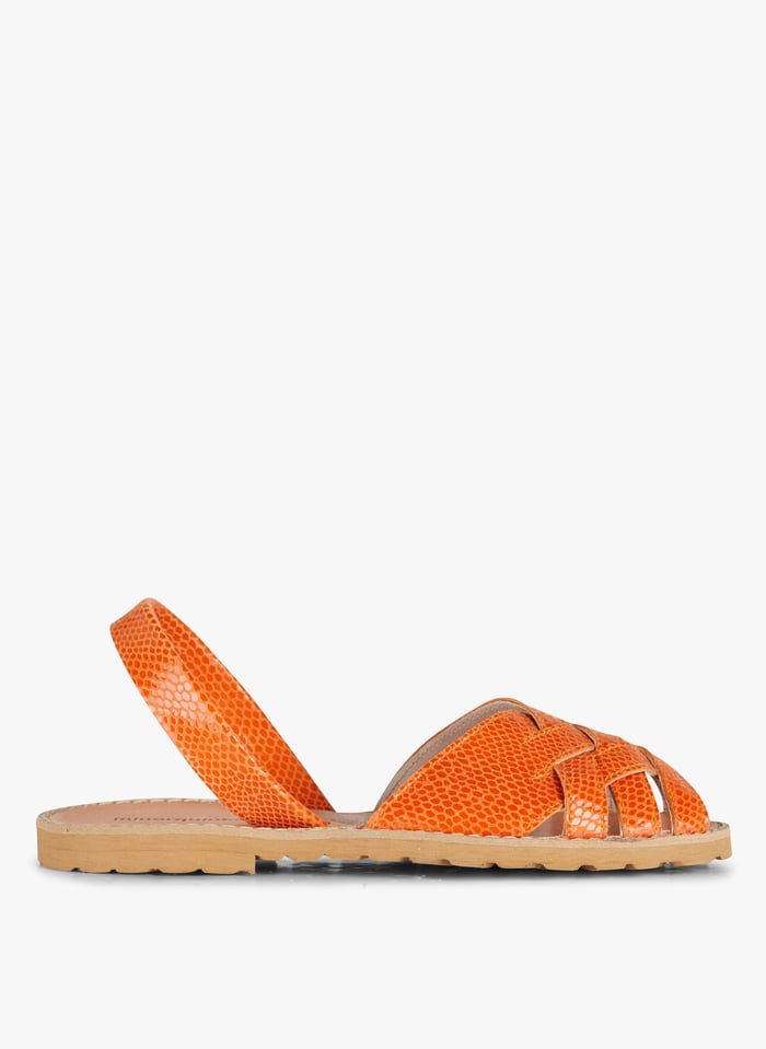 Sandales plates en cuir imprim Orange