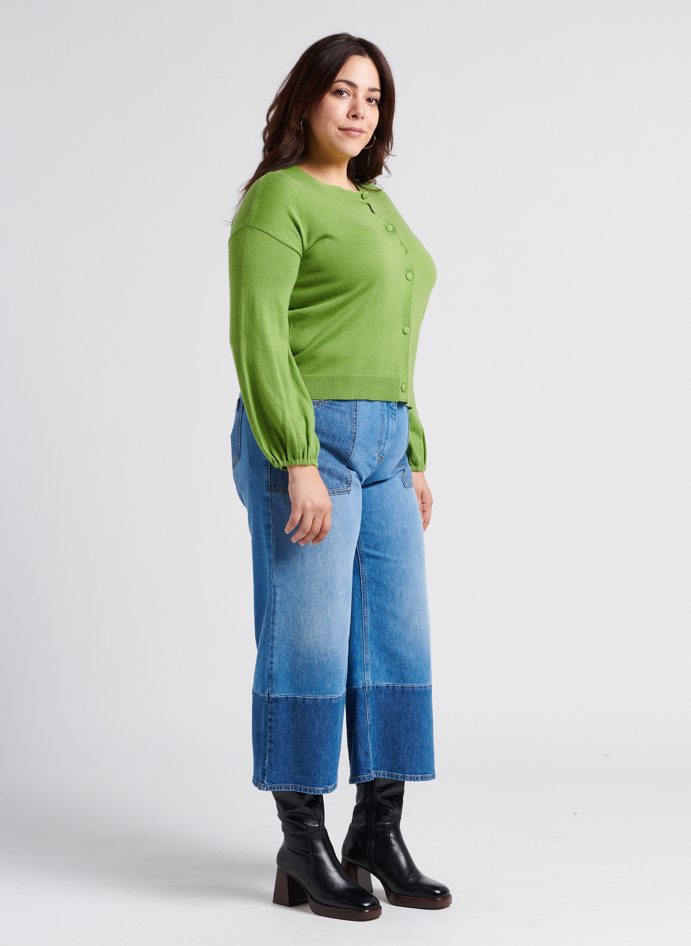 High-waisted wide-leg cotton-blend jeans PERSONA by Marina Rinaldi Blue