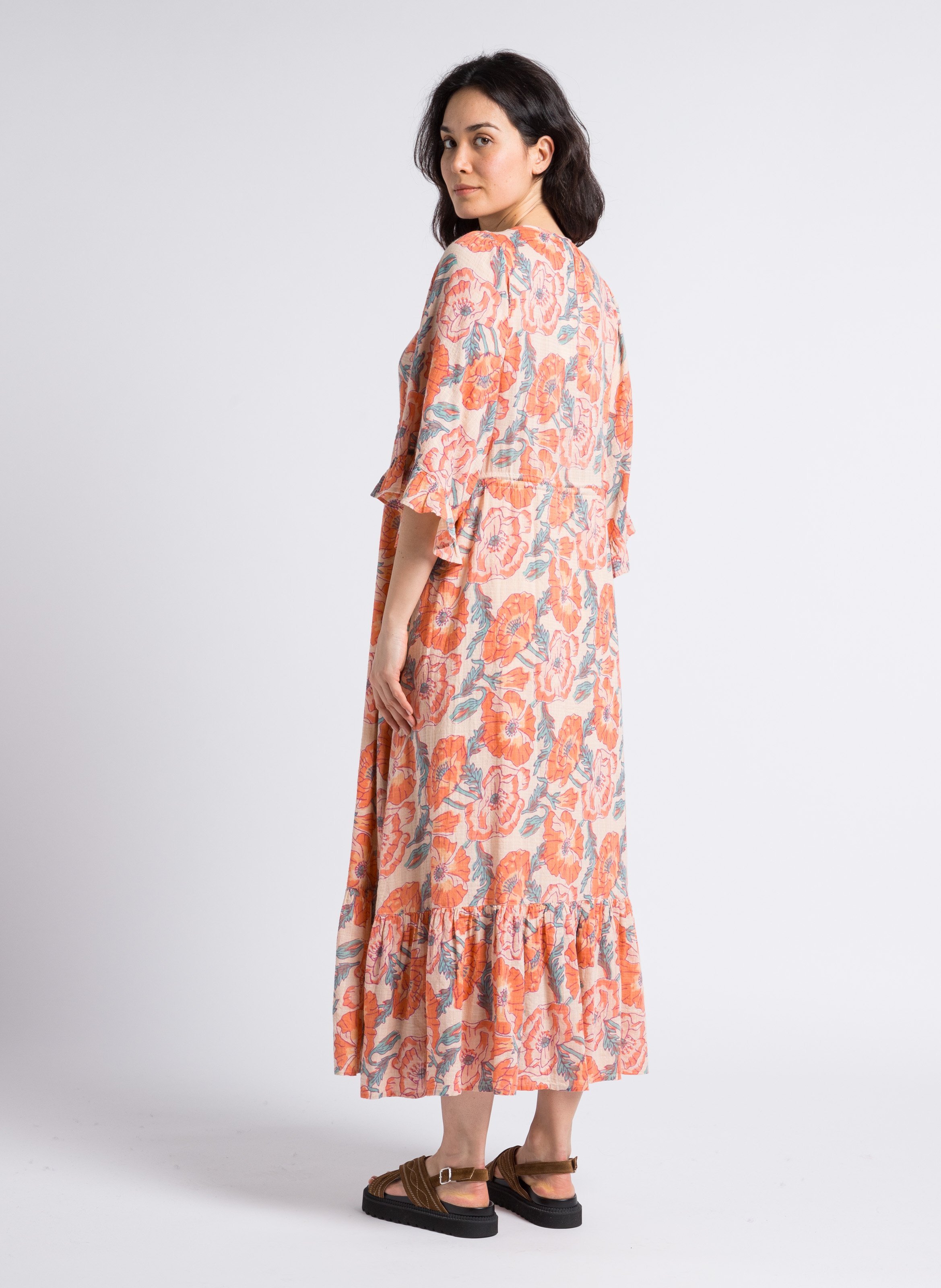 Robe longue cintrée et imprimée en coton mélangé SWILDENS Blanc