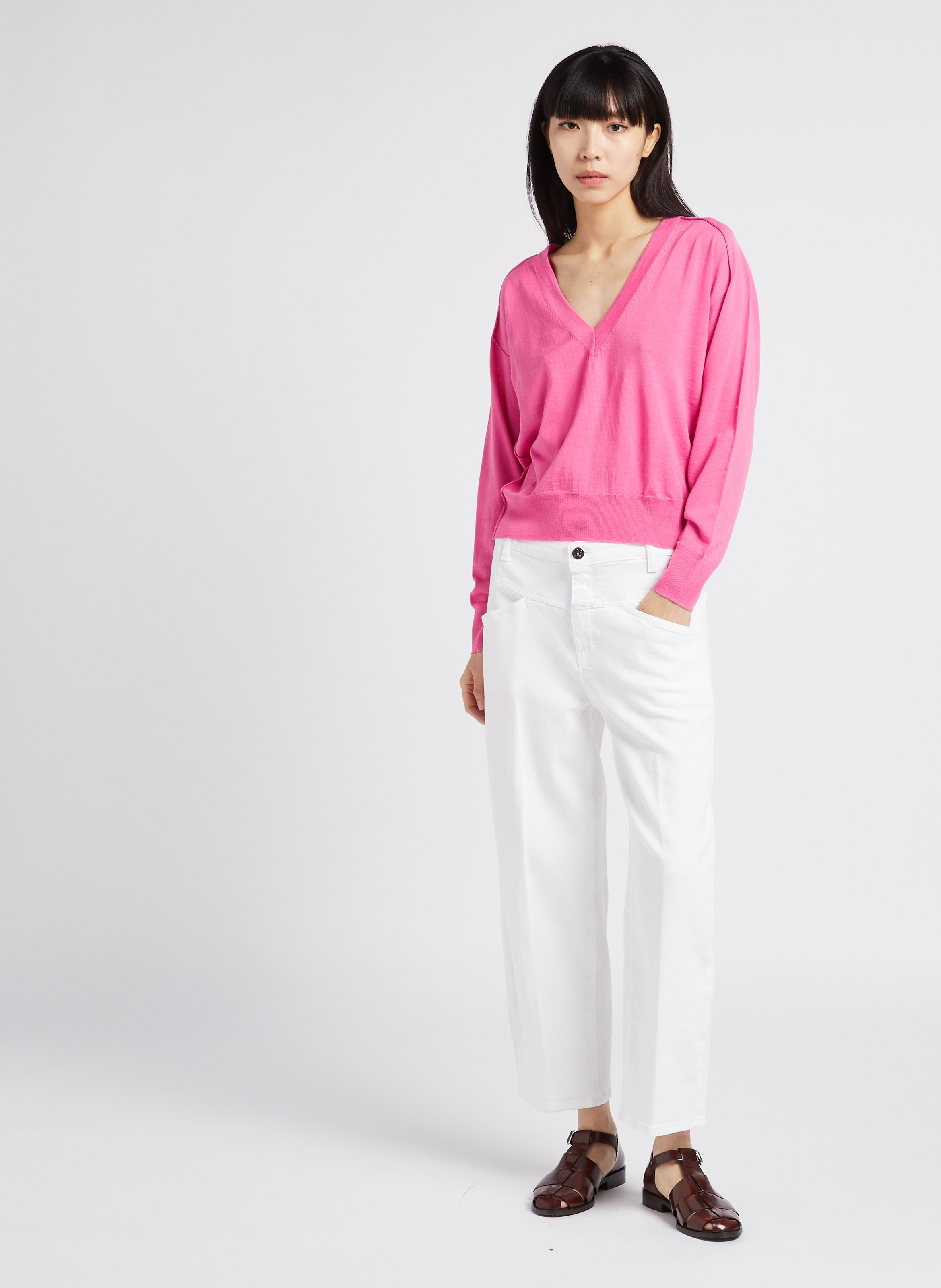 Merinowollen trui met V-hals COLLECTORS CLUB Roze