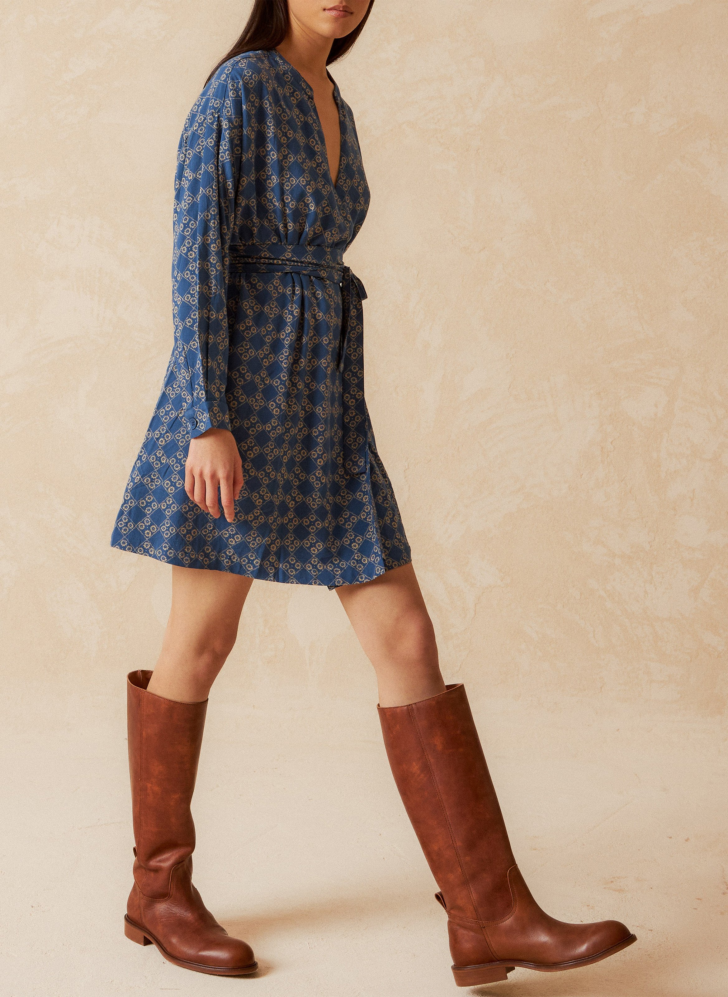 Fanny Juliette printed round-neck short dress INDI & COLD Blue