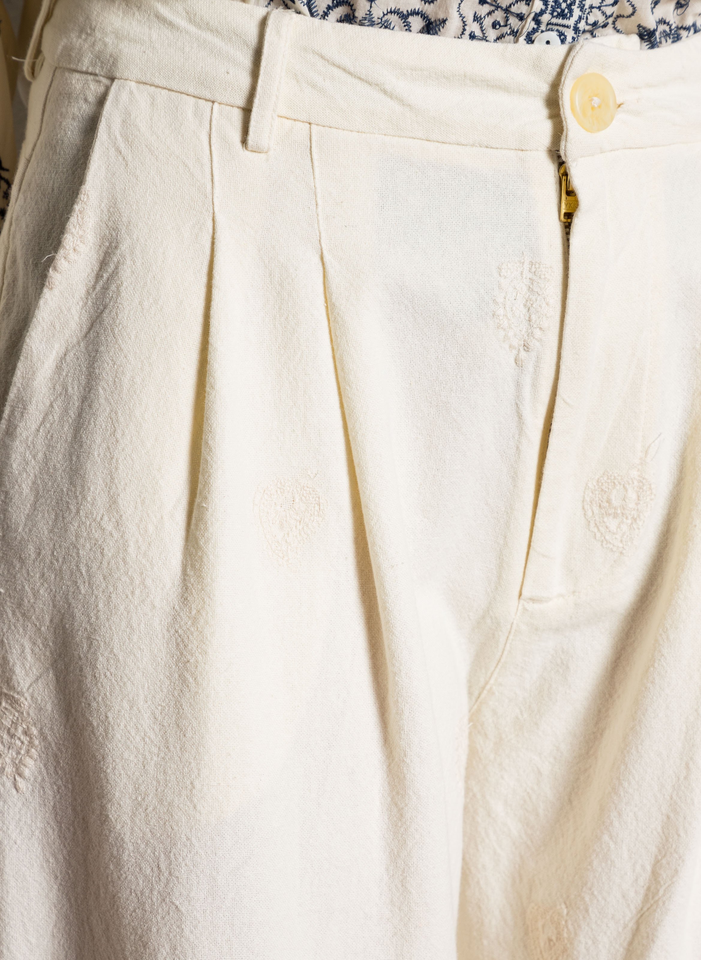 Wide-leg embroidered cotton pants MAISON HOTEL White