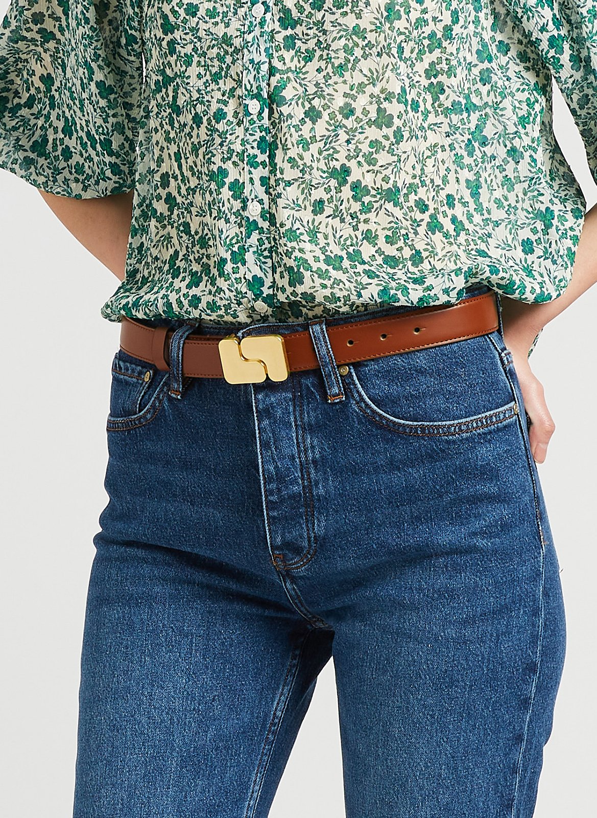 Glazed leather belt SOEUR Brown