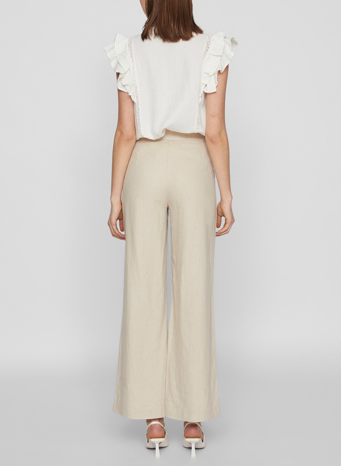 Wide-leg linen-blend pants VILA Grey