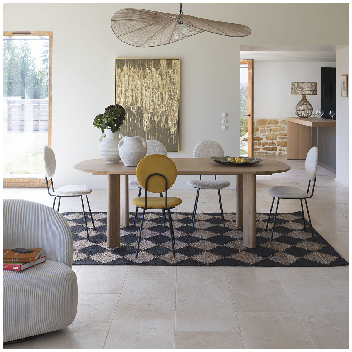 Diamond jute rug BLANC D'IVOIRE Golden