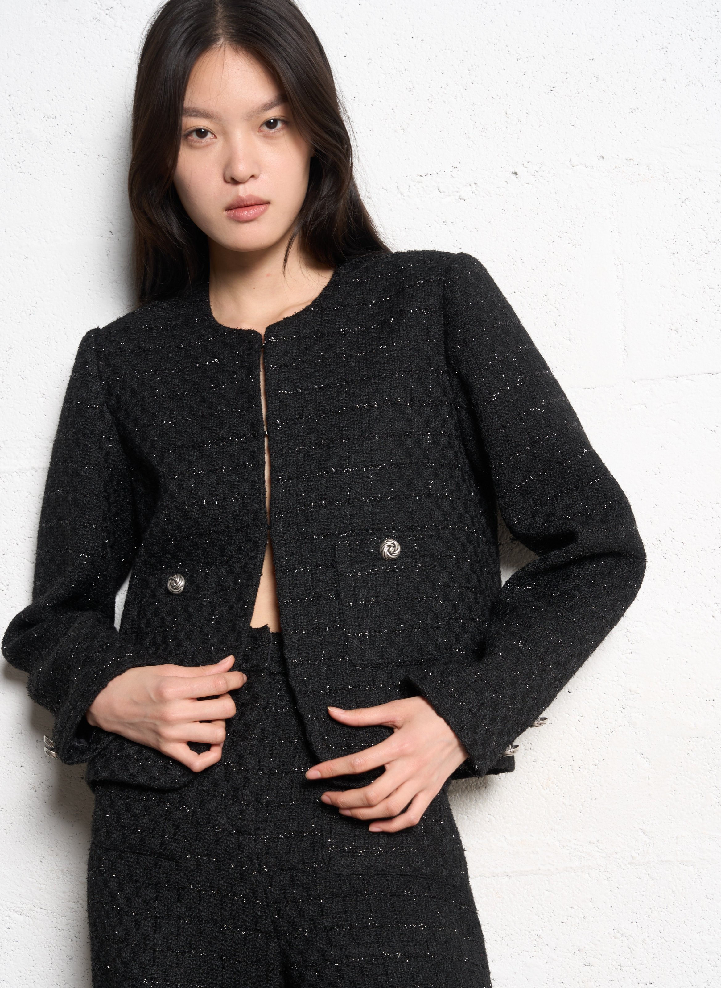 Gerade geschnittene Jacke aus recycelten Mischfasern SUNCOO Schwarz