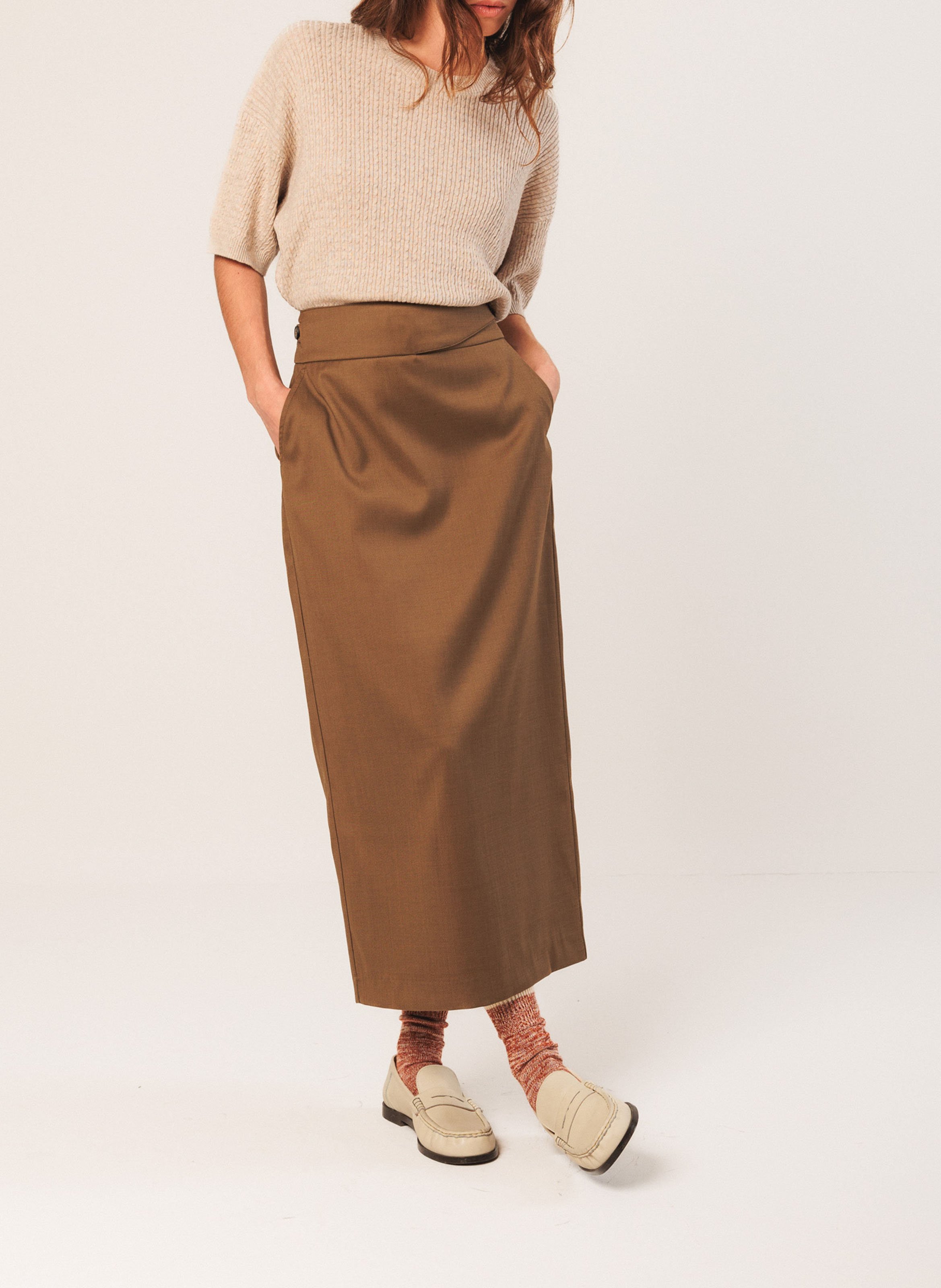 Jupe longue droite INDI & COLD Marron