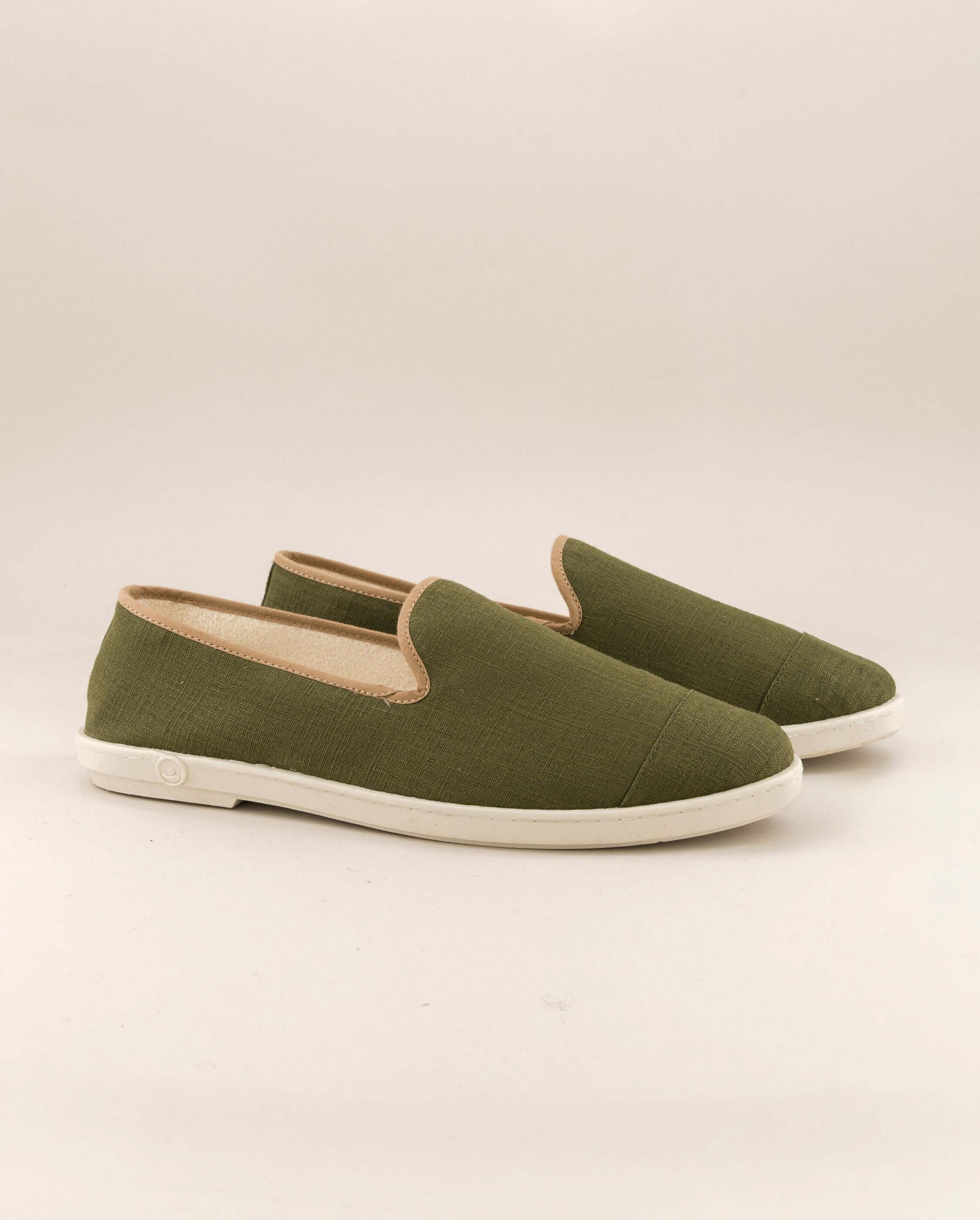 Men's Linen Slippers, Khaki Taupe ANGARDE Green