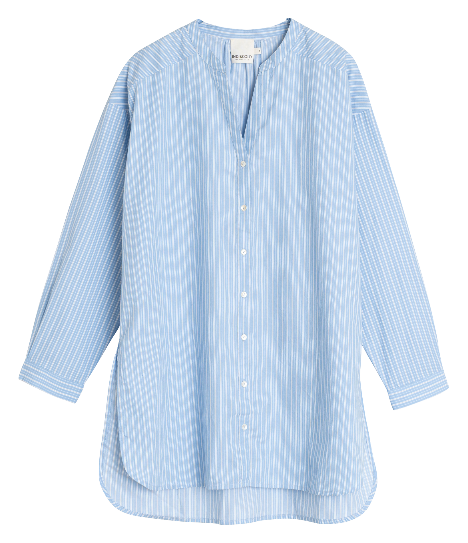 Chemise col V en coton INDI & COLD Bleu