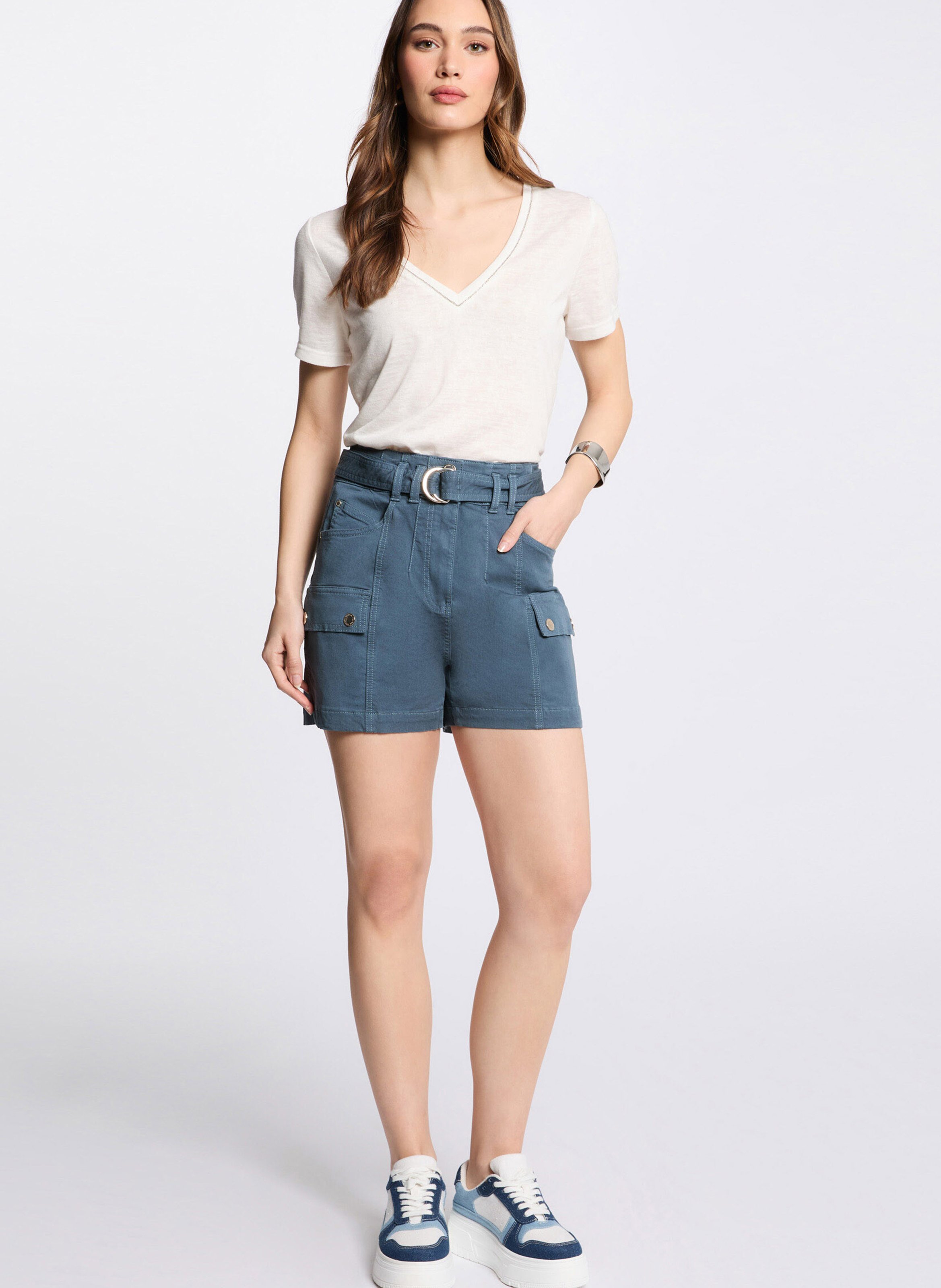 Short cargo en coton mélangé MORGAN Bleu