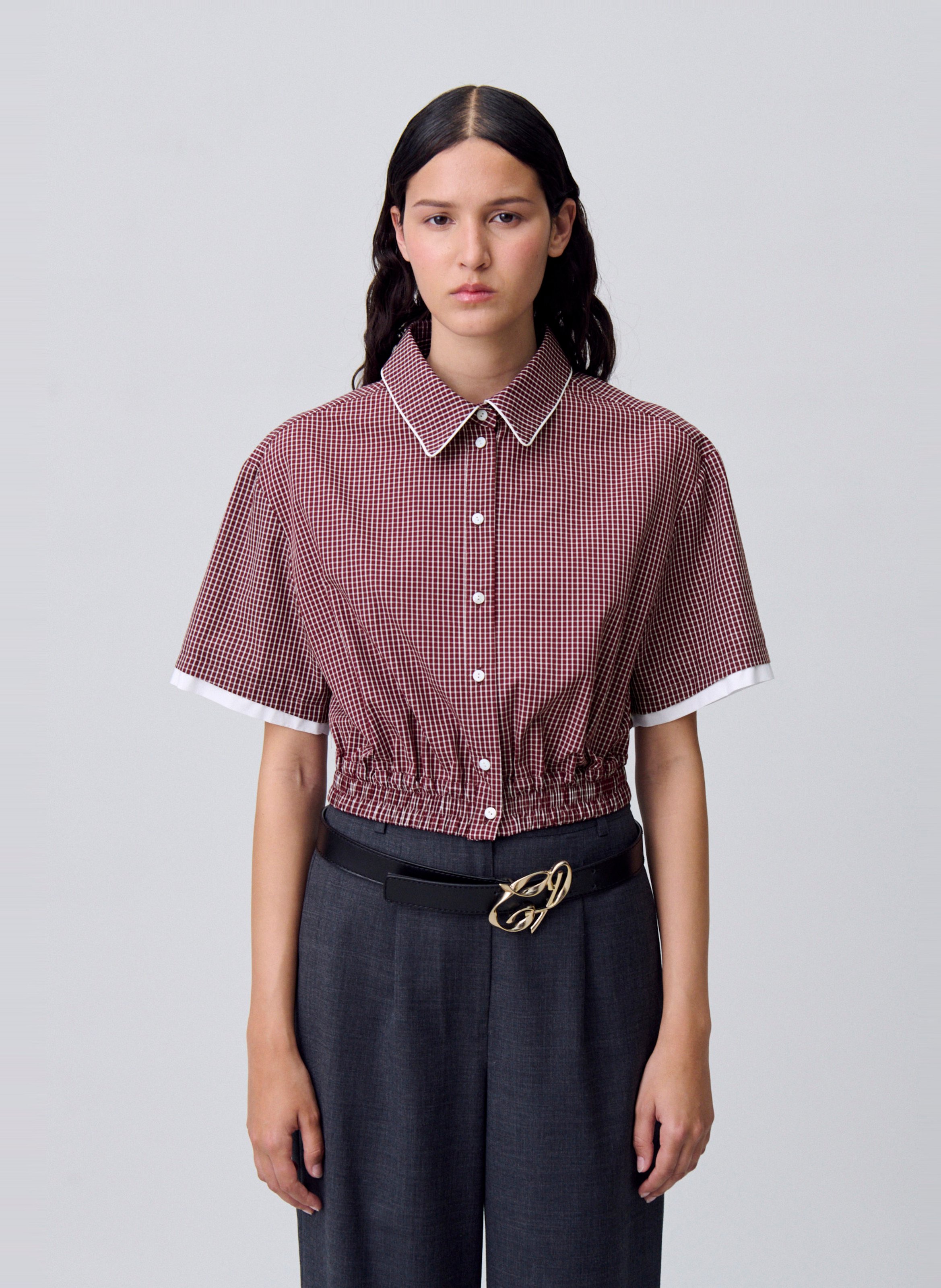 Chemise cintrée manches courtes à carreaux CLAUDIE PIERLOT Rouge