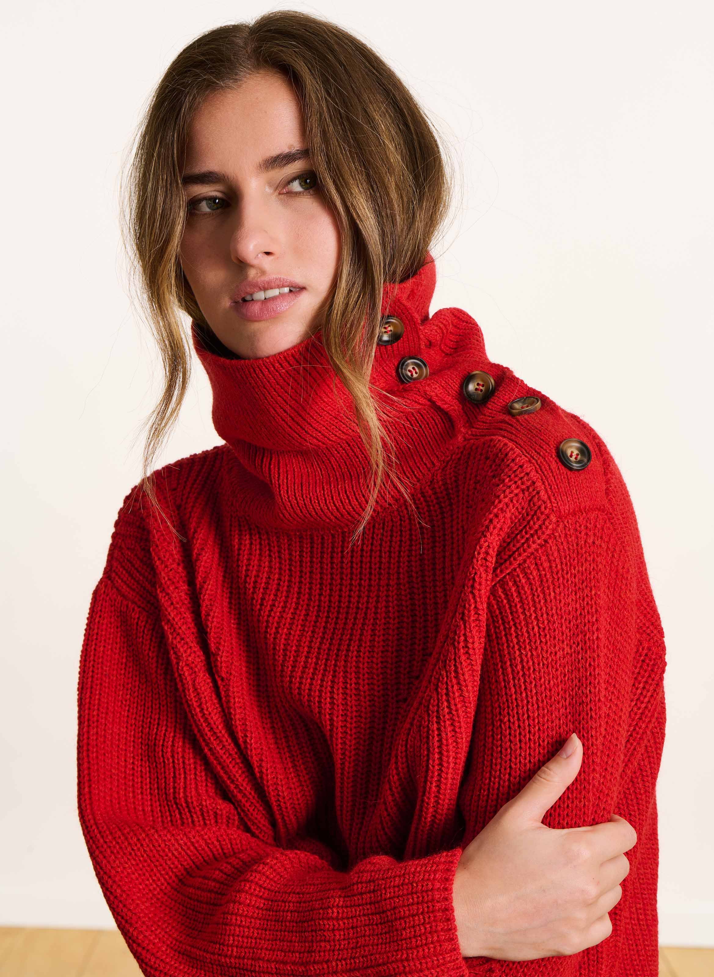 Asymmetrischer Oversized-Pullover mit Knopfleiste LA FEE MARABOUTEE Rot