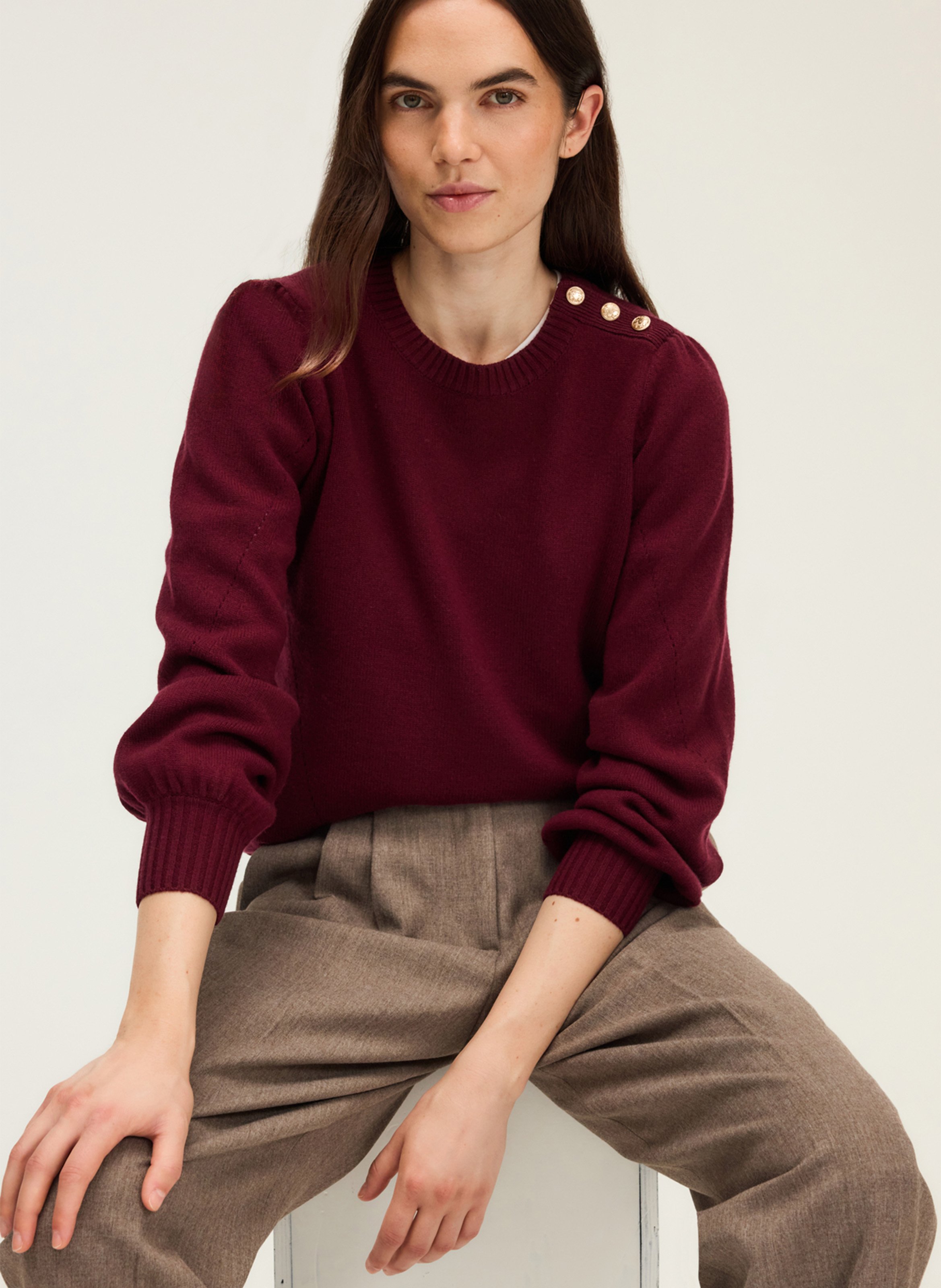 Straight round neck sweater in openwork wool PABLO Red