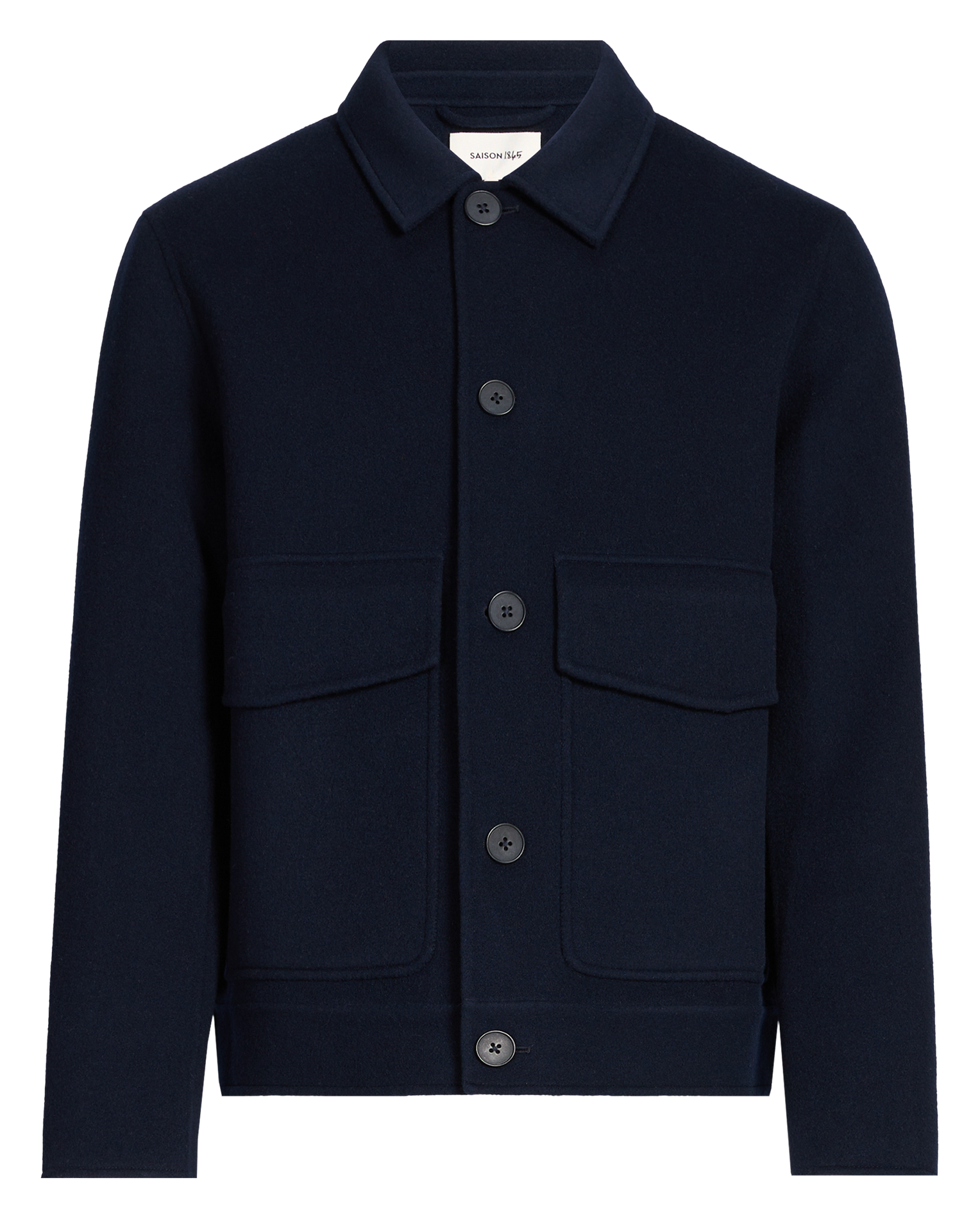 Gerade geschnittene Jacke mit klassischem Kragen aus Wolle SAISON 1865 Blau