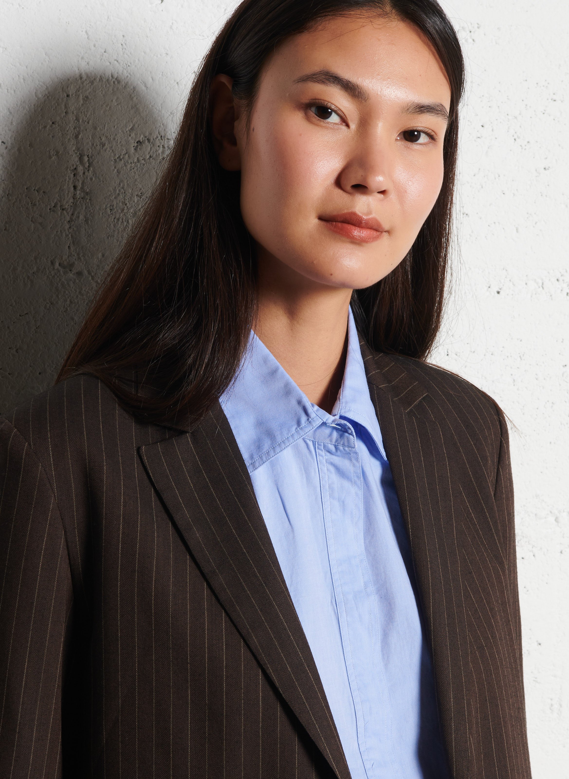 Veste droite col tailleur rayée en laine mélangée DIEGA Beige