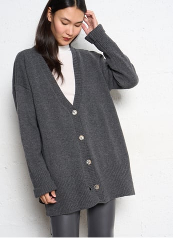 Cardigan à col en V - Gris Clair | Benetton Cardigan à col en V - Gris Clair | Benetton