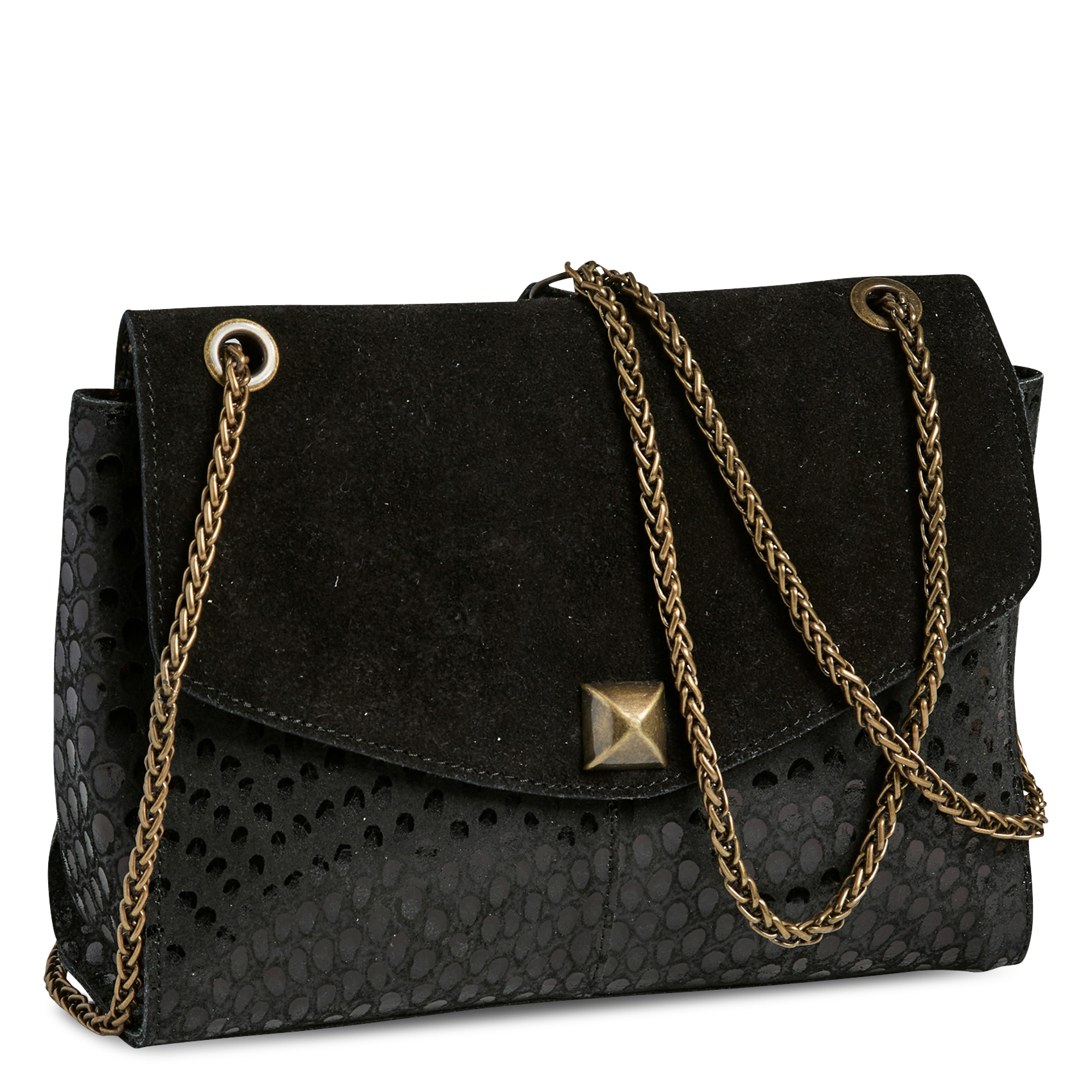 Suede flap shoulder bag with magnetic closure PIECES Black
