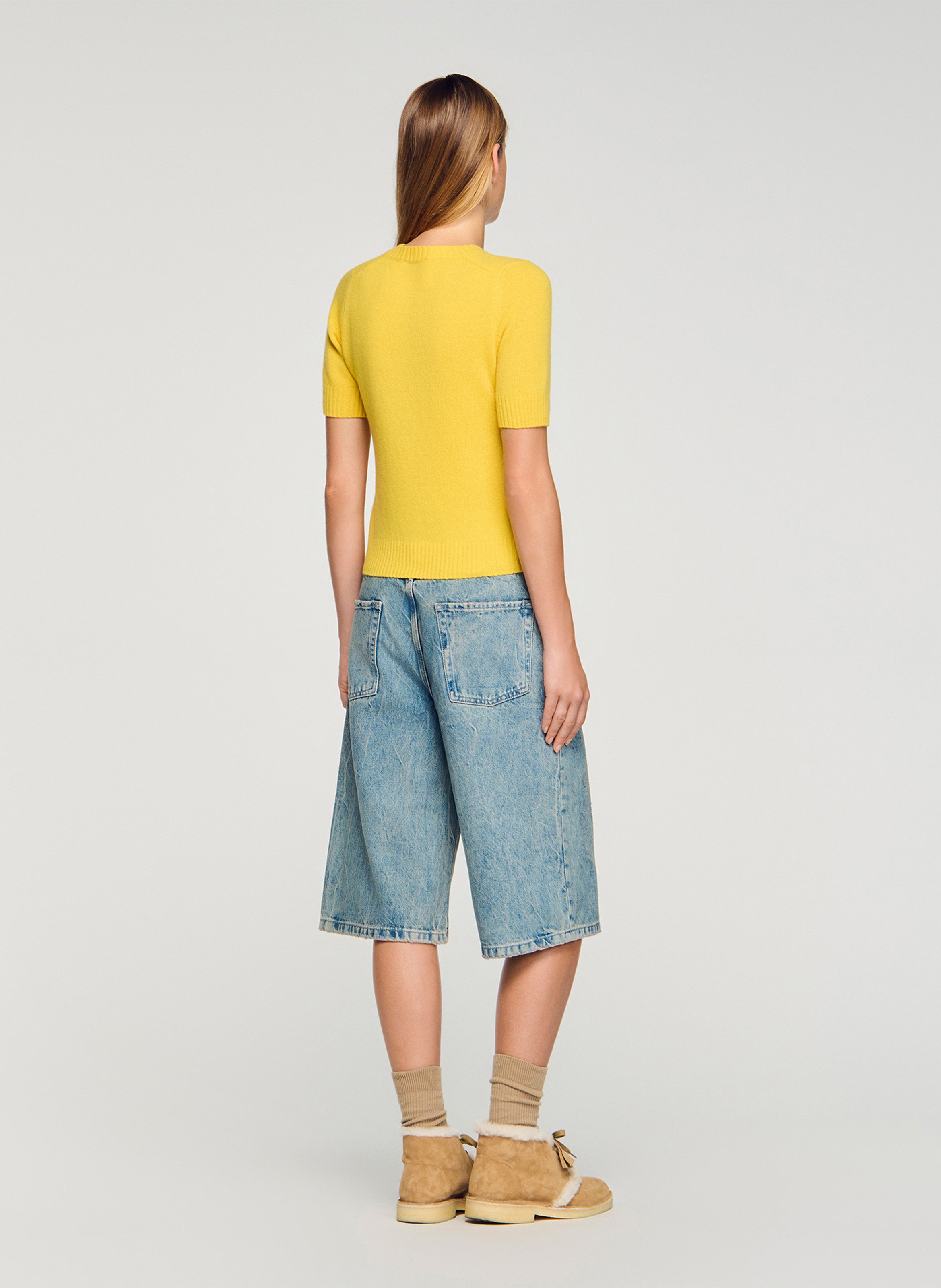 Pull col rond en laine Jaune