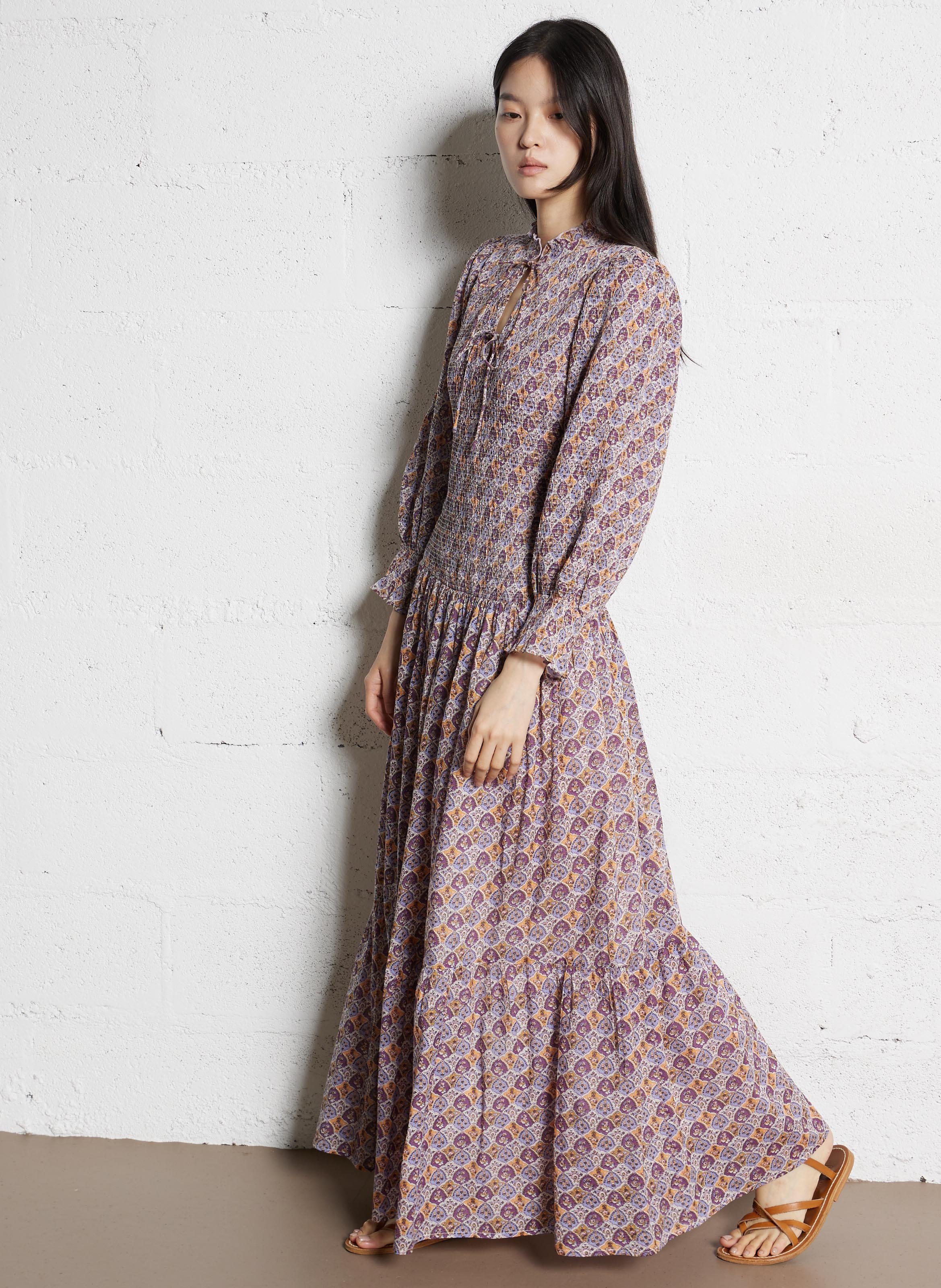 Halflange jurk met ronde hals en print ANTIK BATIK Violet